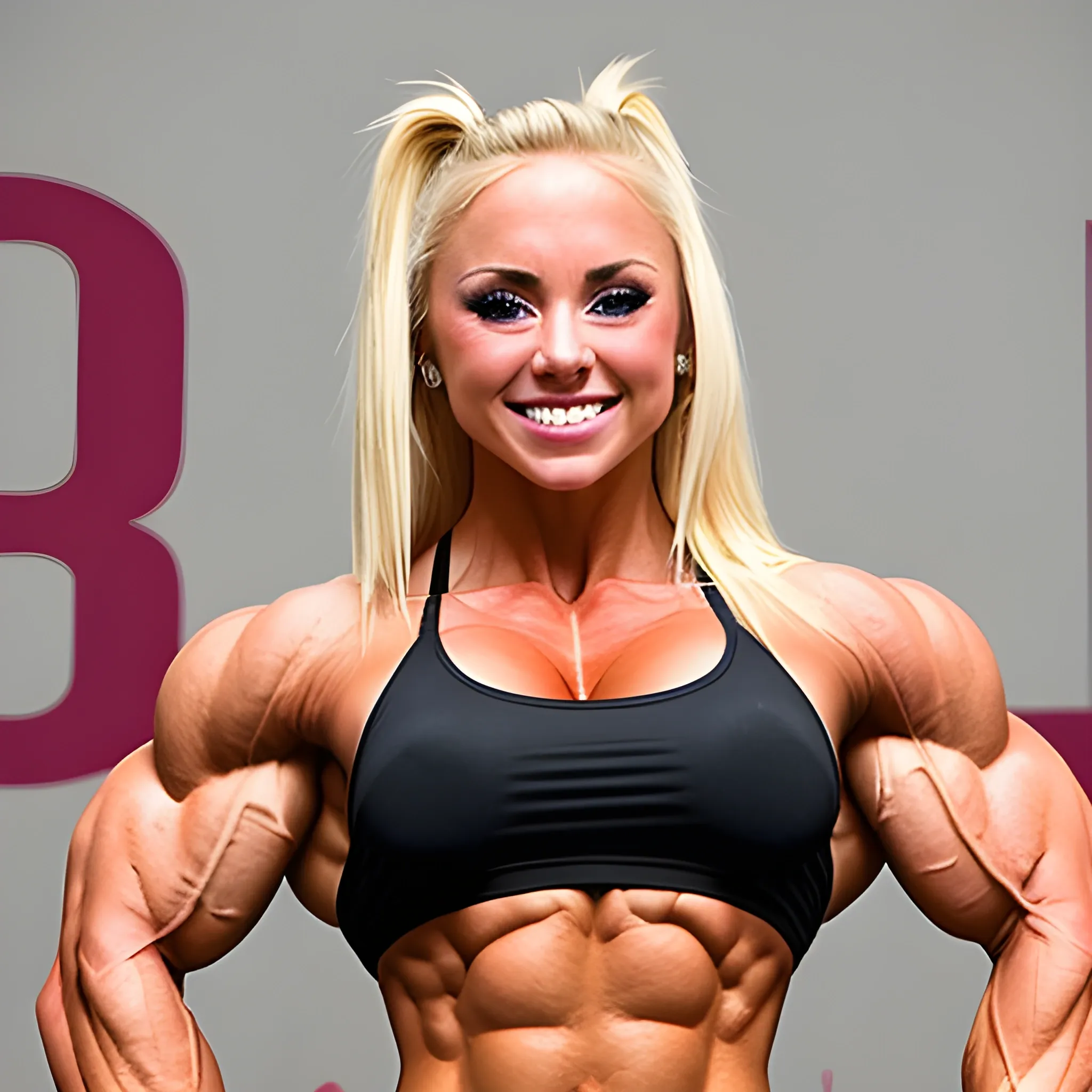 20 year old hyper blonde haired muscle woman female bodybuilder competing