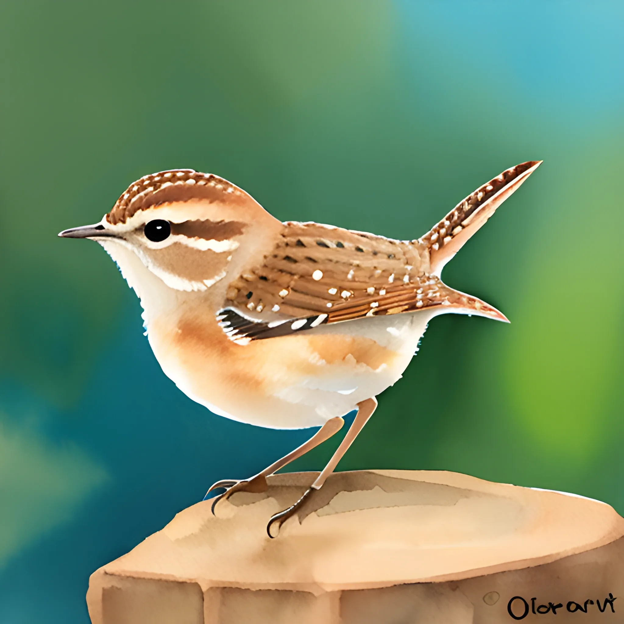 Eurasian wren exploring , Water Color