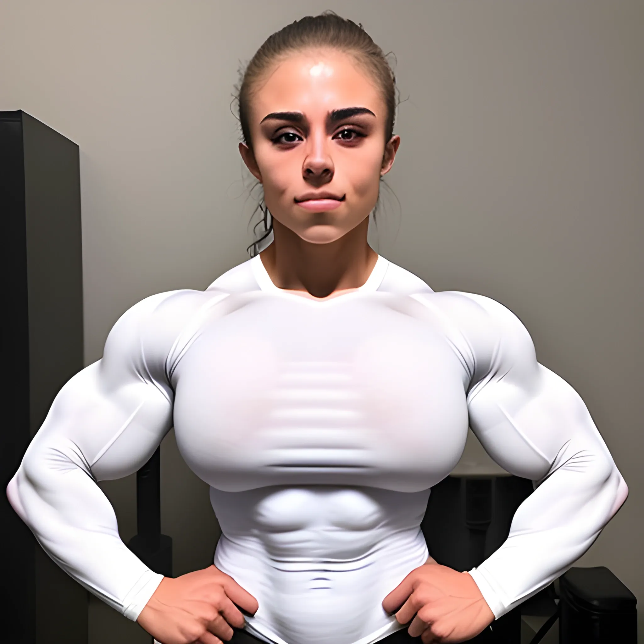 20 year old hyper-muscled female bodybuilder with 25 inch biceps 