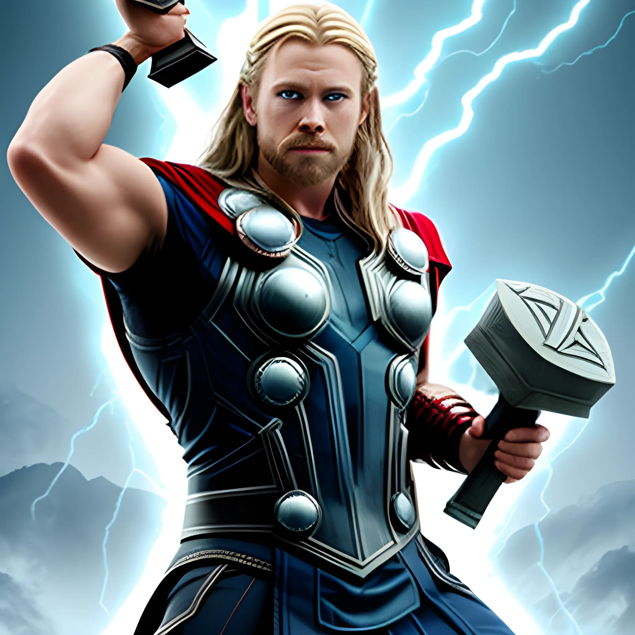 Thor with light blue skin holding mjolnir