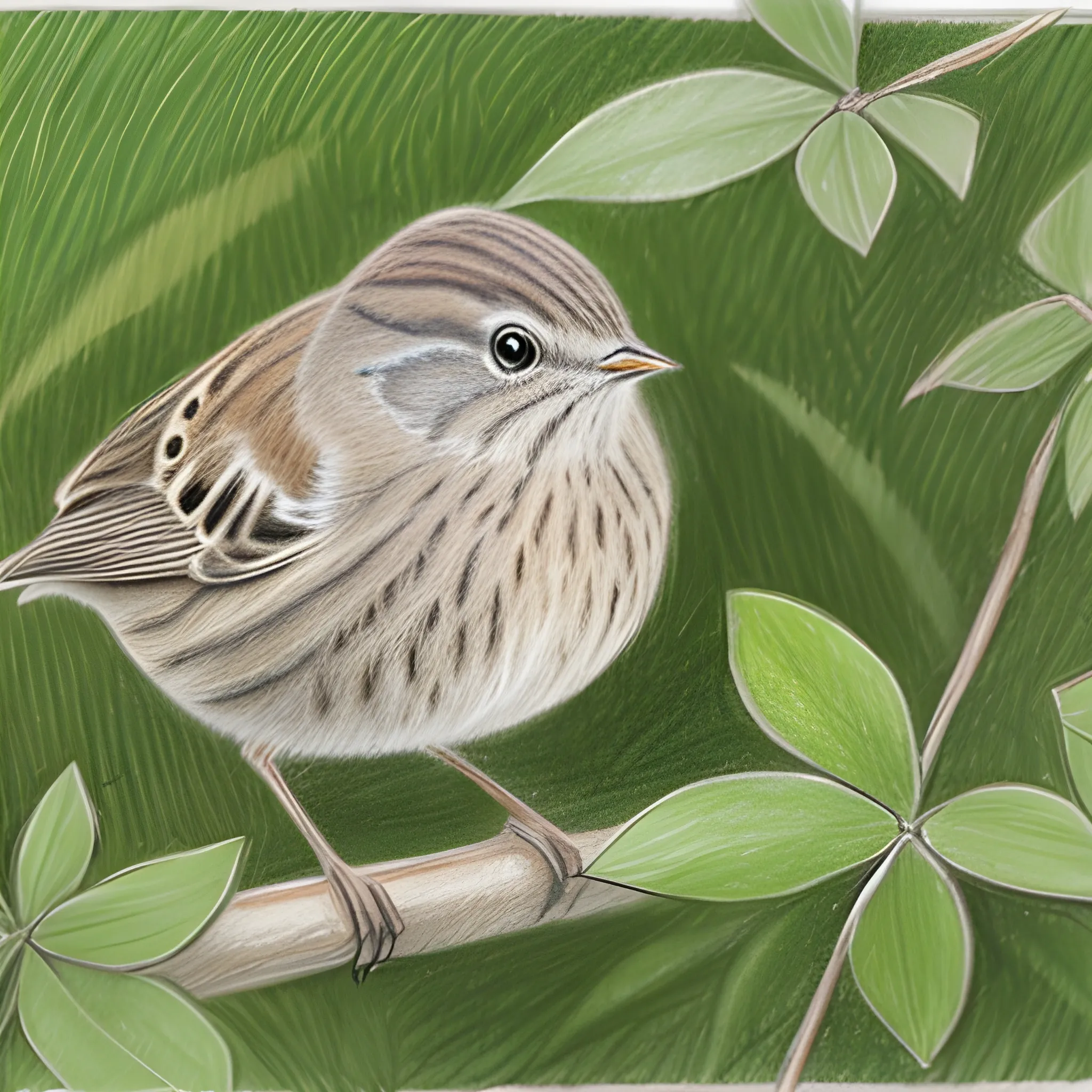 Dunnocks are hiding in the bushes, Pencil Sketch