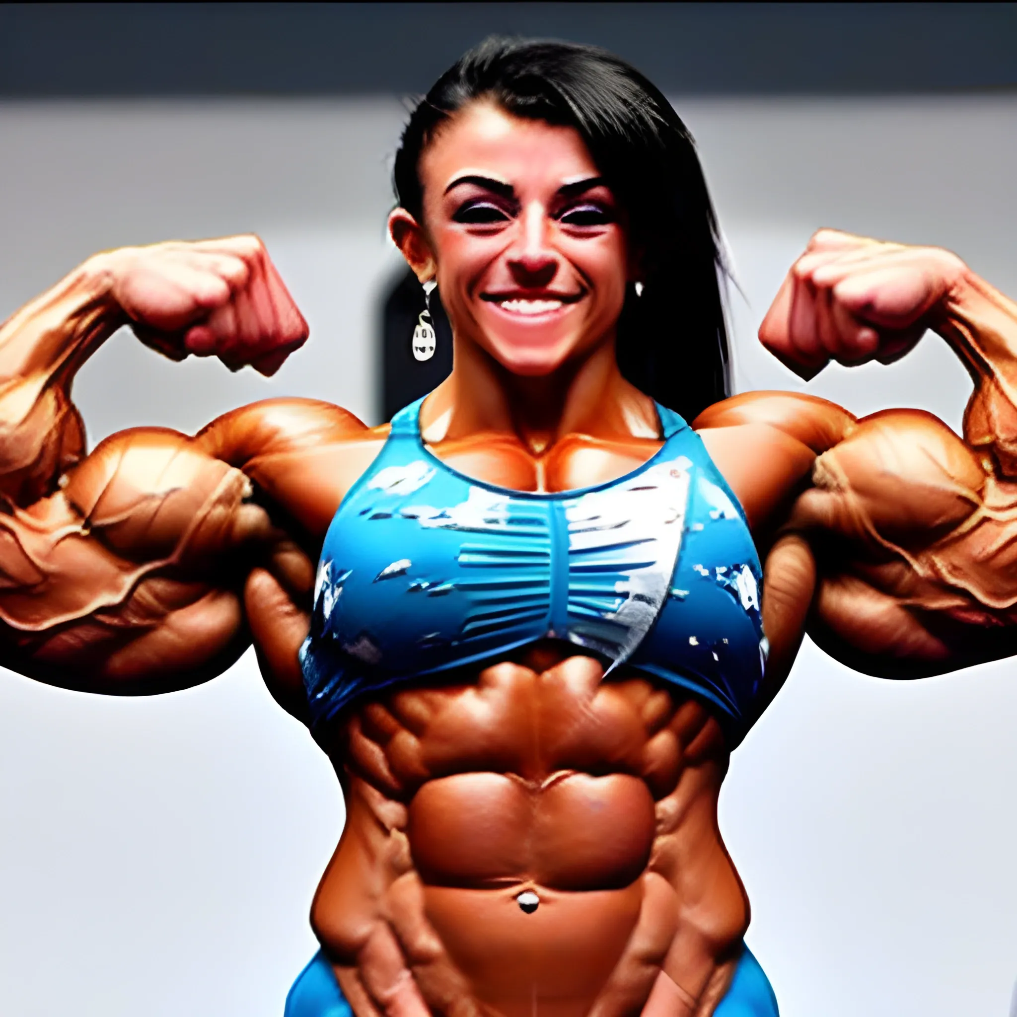 20 year old hyper-muscled female bodybuilder with 25 inch biceps
