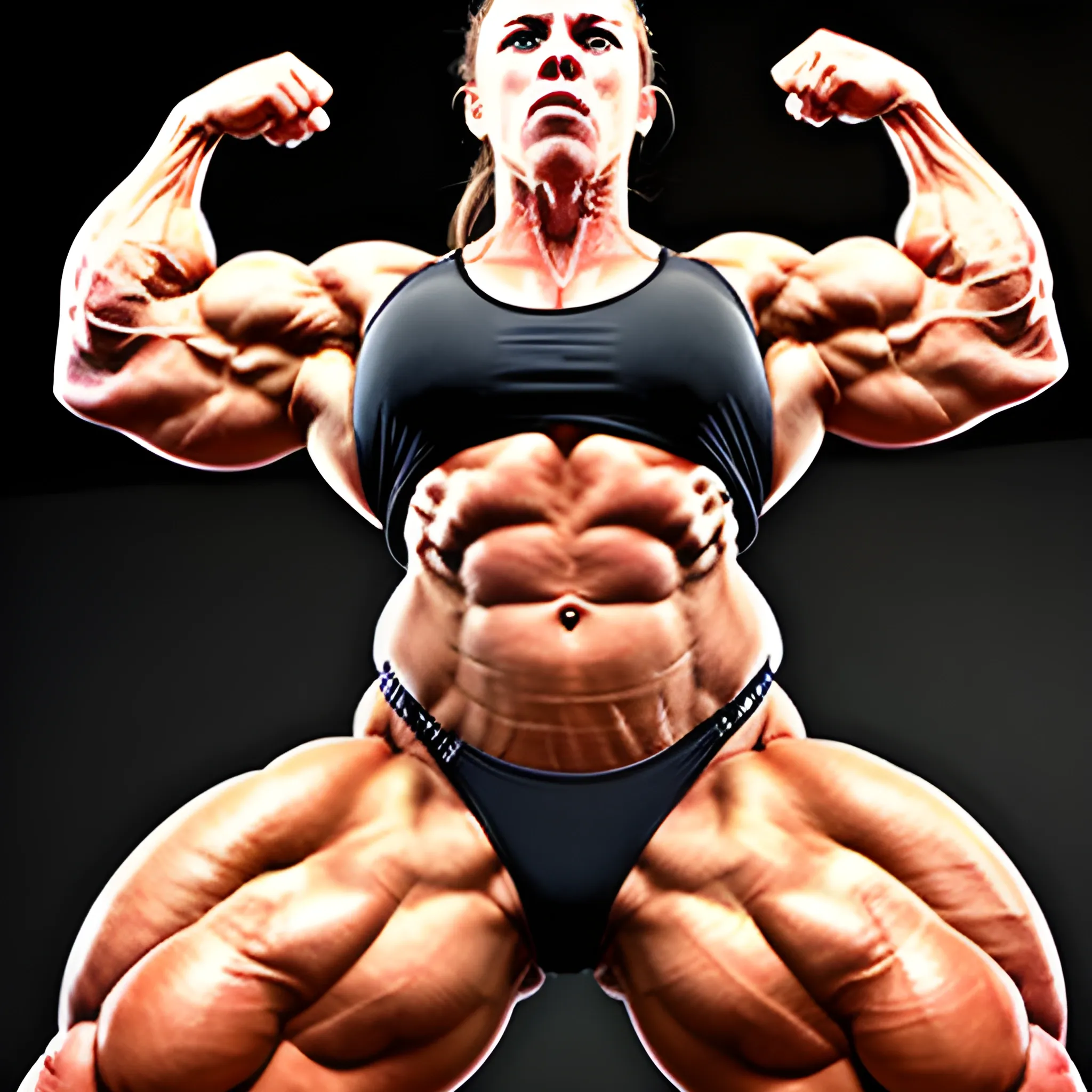 25 year old hyper-muscle woman, female bodybuilder, roid rage