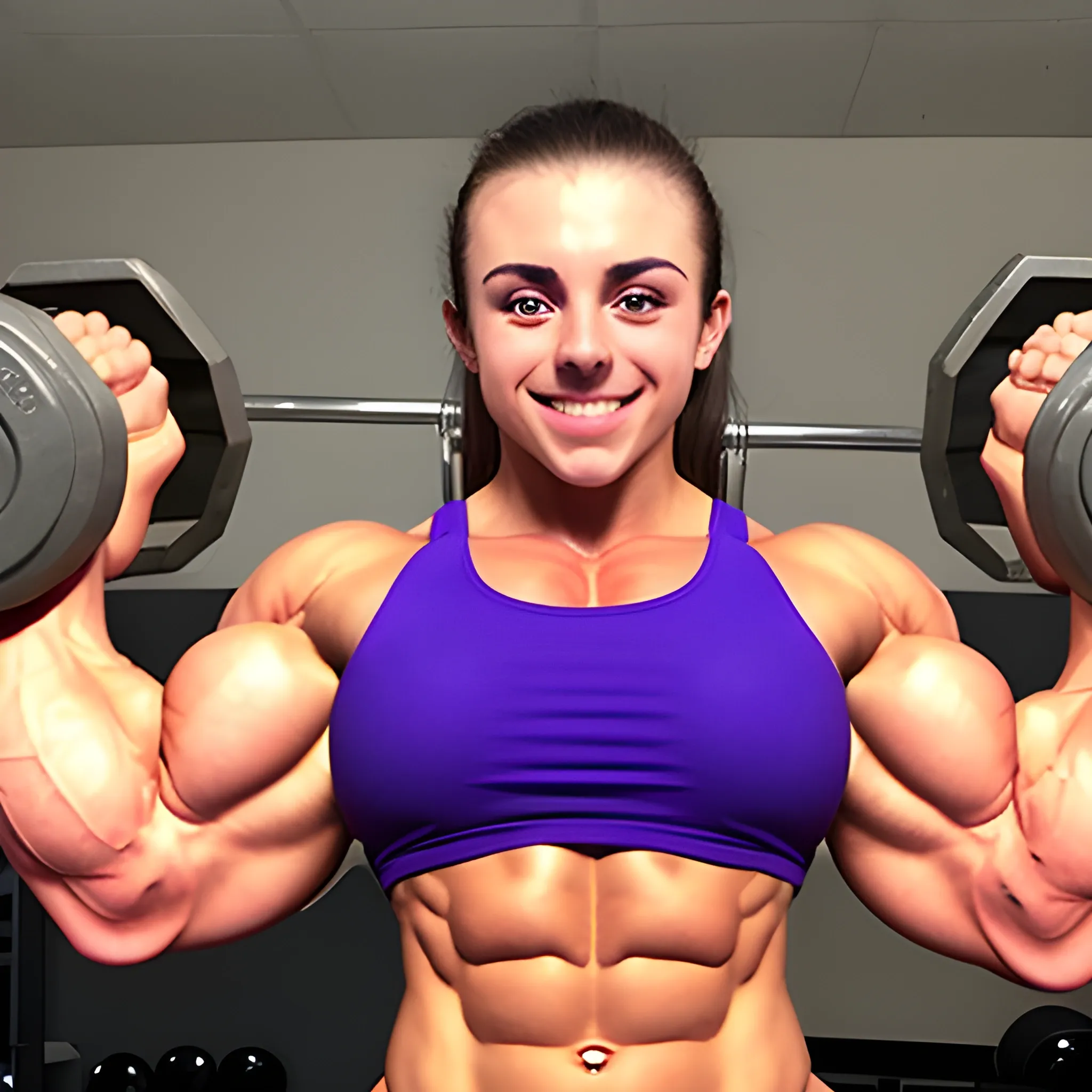 20 year old, hyper-muscled female bodybuilder, 40 inch bicep