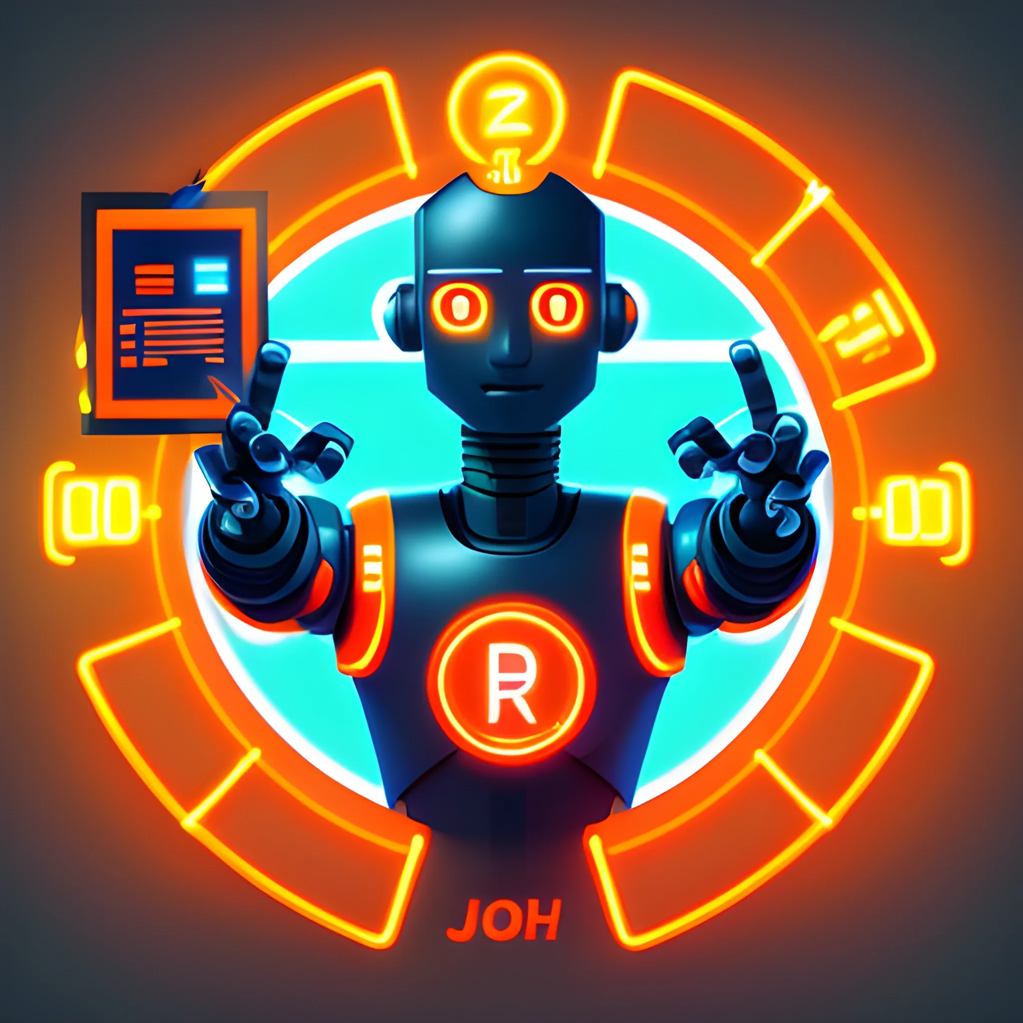 neon  post with orange colors with 
modern human robot  "JobToRob":  "The World's First Jobs & Resumes Bank for Robots."
"Post Robot Resumes at JOBTOROB"
"Free Registration." "JobToRob Will Find Work for All Robots!"