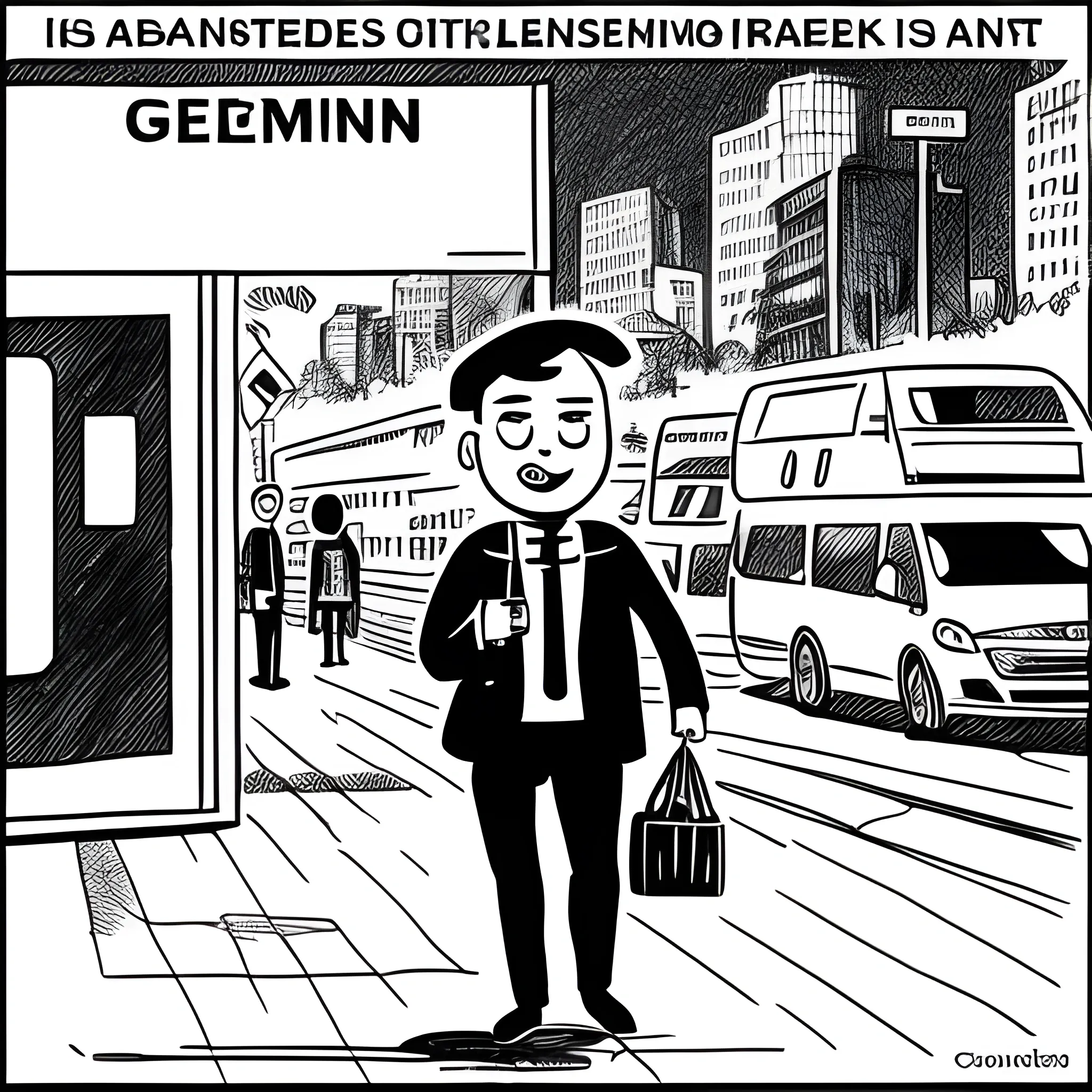 A German is commuting to work., Cartoon