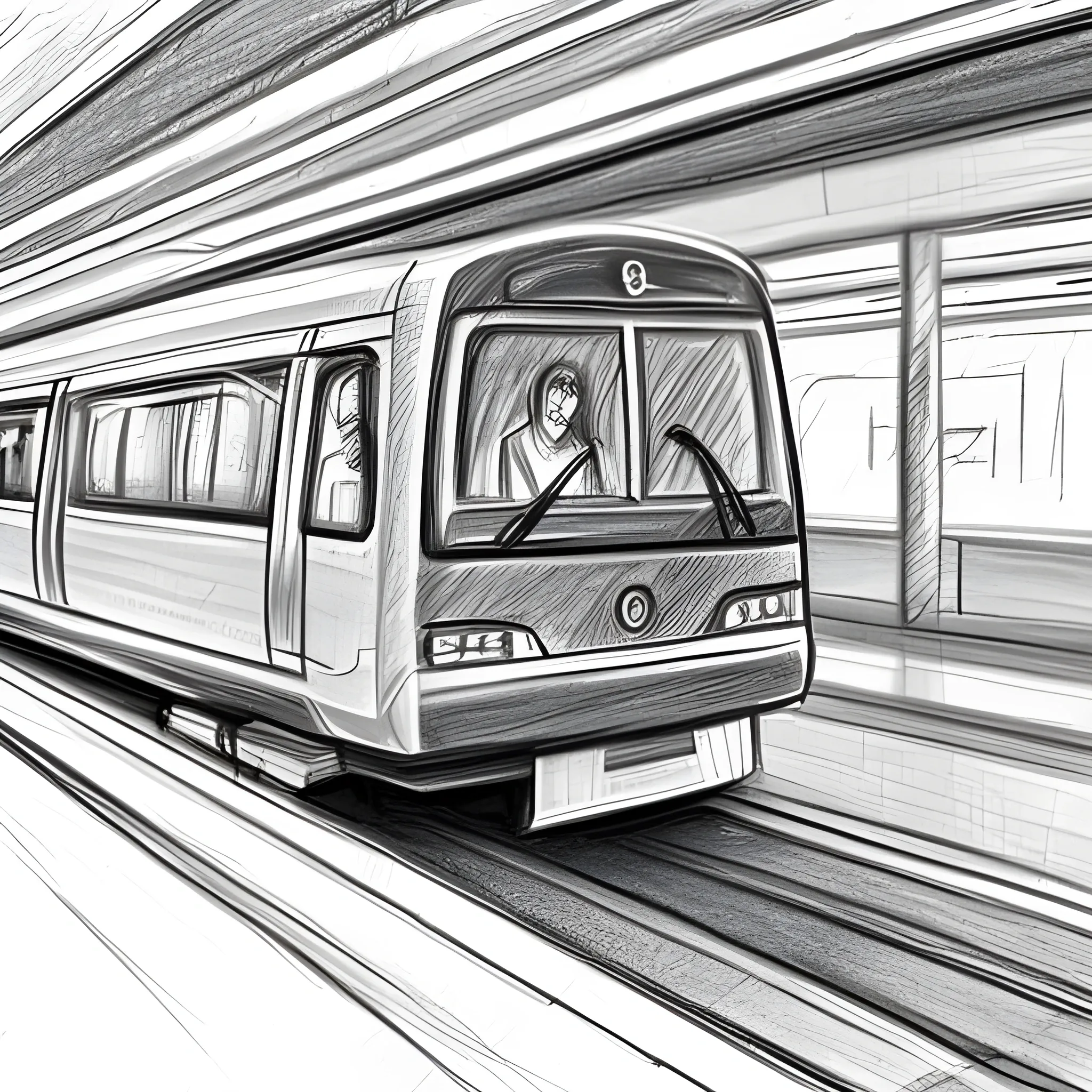 A German is commuting to work., Pencil Sketch