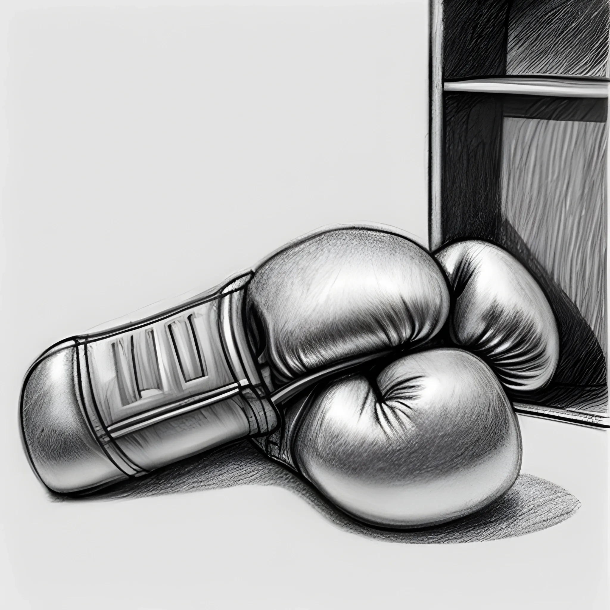 , Pencil Sketch the boxing glove is lying on a stand in an open ...