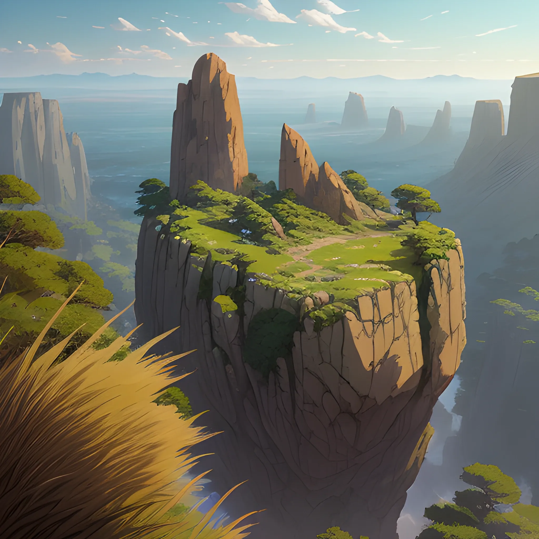 a top view of a giants rocks, grasses... in the style of makoto shinkai and greg rutkowski and albert bierstadt and james gurney