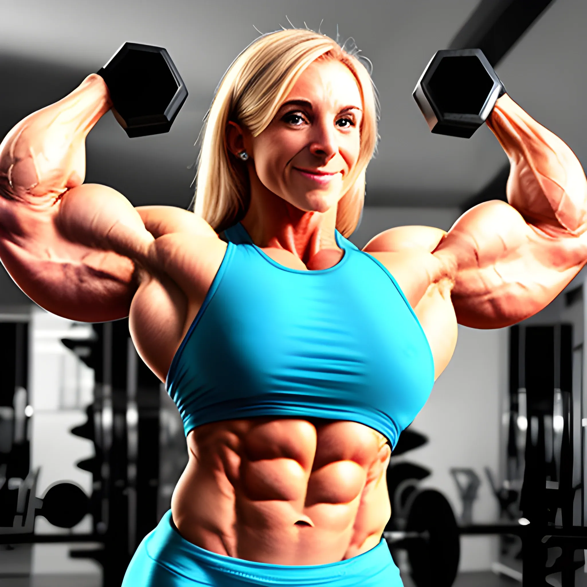 female bodybuilder with 25 inch bicep  wearing tight sleeve