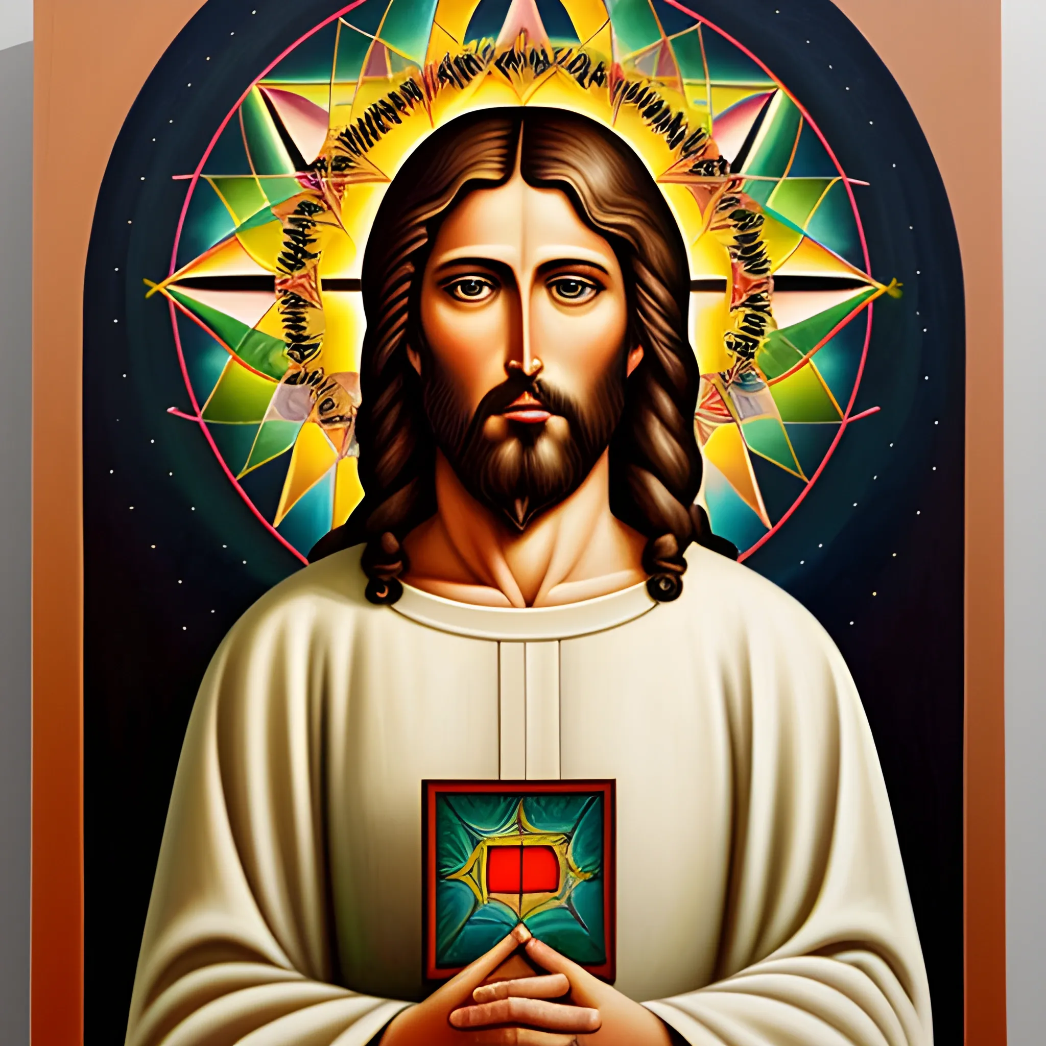 Jesus with SACRED GEOMETRY in the background

, Oil Painting, Cartoon