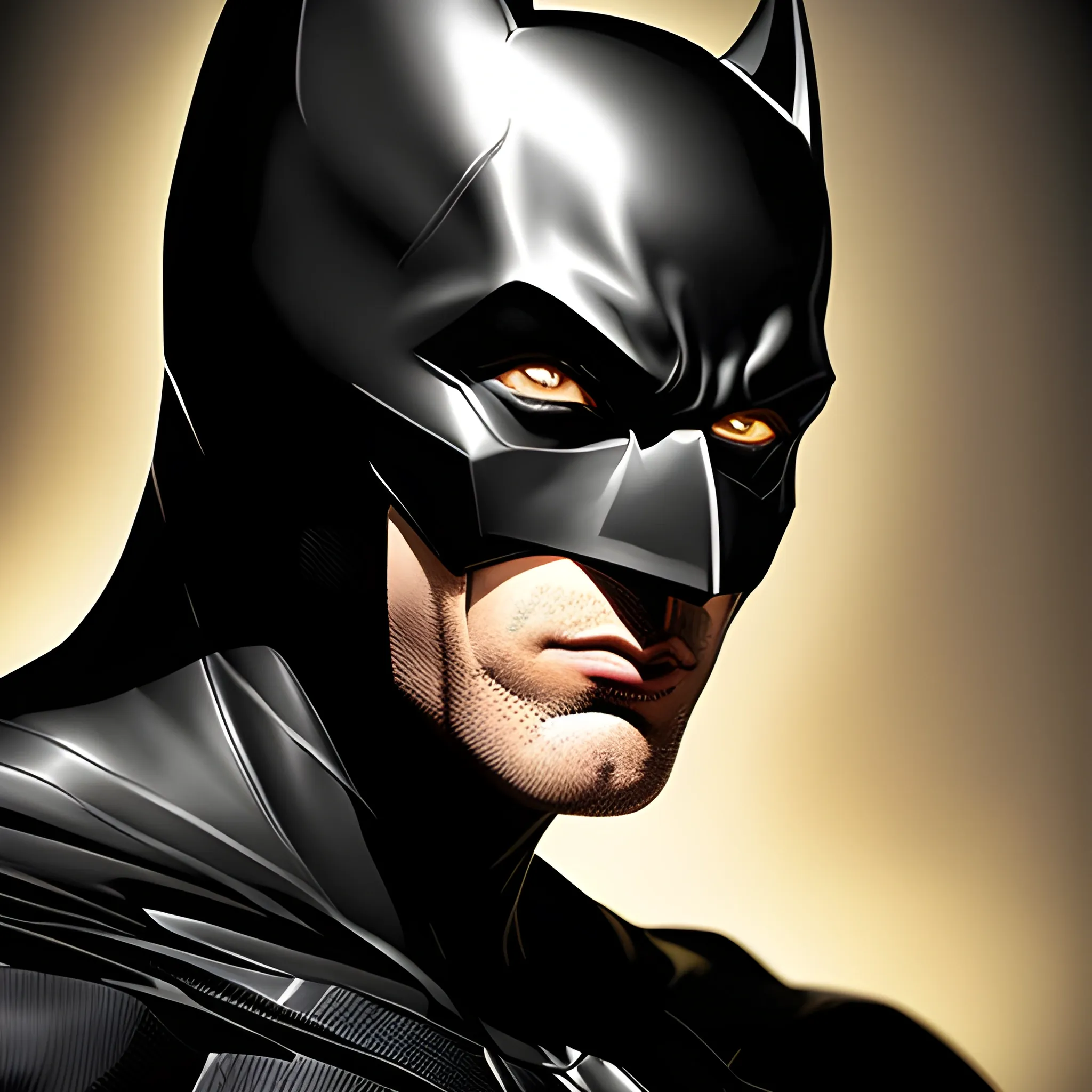  A detailed and intricate digital art piece in a cinematic style, this ultra high resolution portrait of a powerful black batman is a true masterpiece use the golden suit. The beautiful lighting and playful design make it a trend-setter on ArtStation. A true award-winning work., close up




