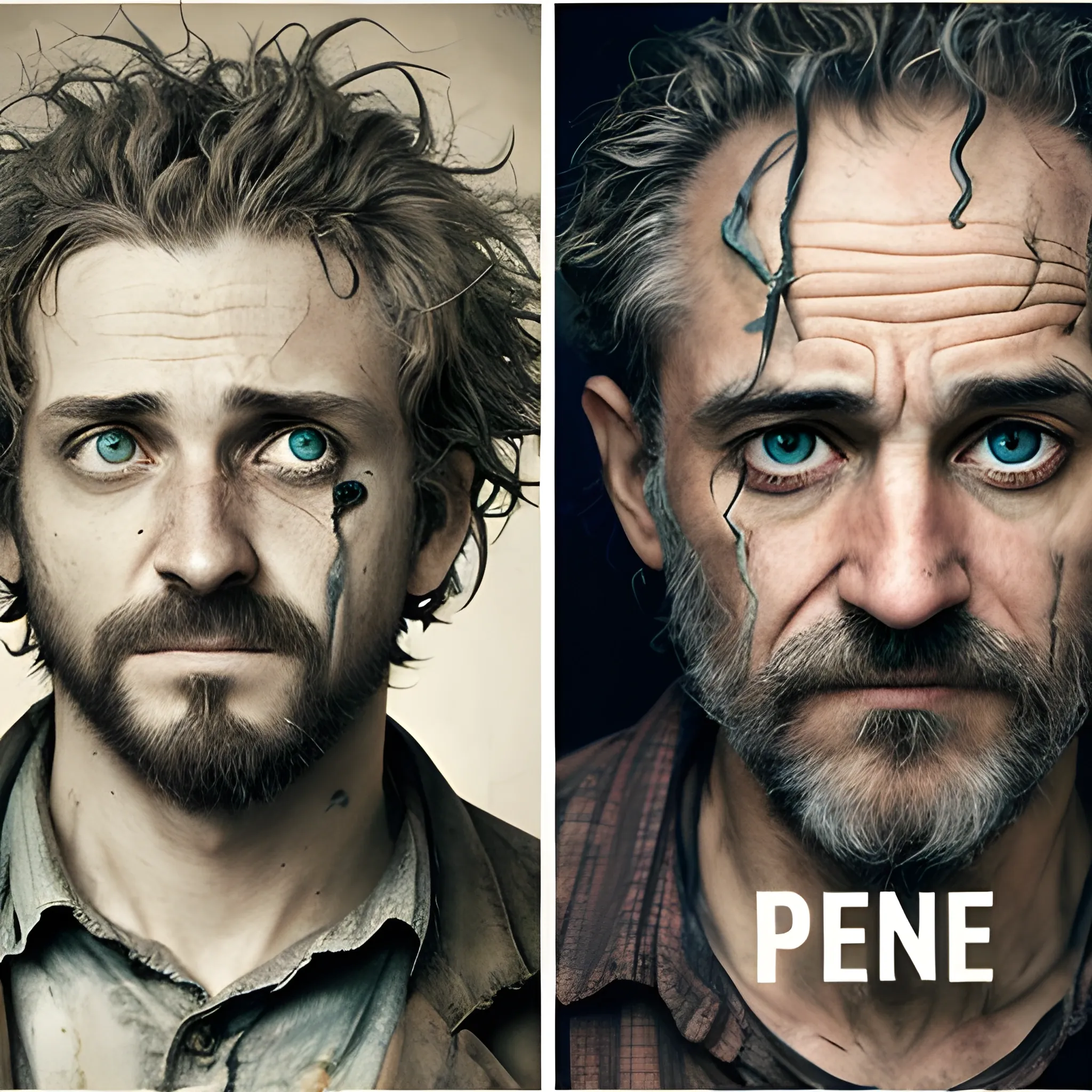 It generates an image divided into two parts: on the left, a man labeled 'crazy', with a disheveled look and worn clothes; On the right, a man labeled 'genius', with a penetrating gaze and surrounded by books and tools. This image contrasts the social perception of madness and genius, highlighting how social constructs can influence the valuation of people in society.