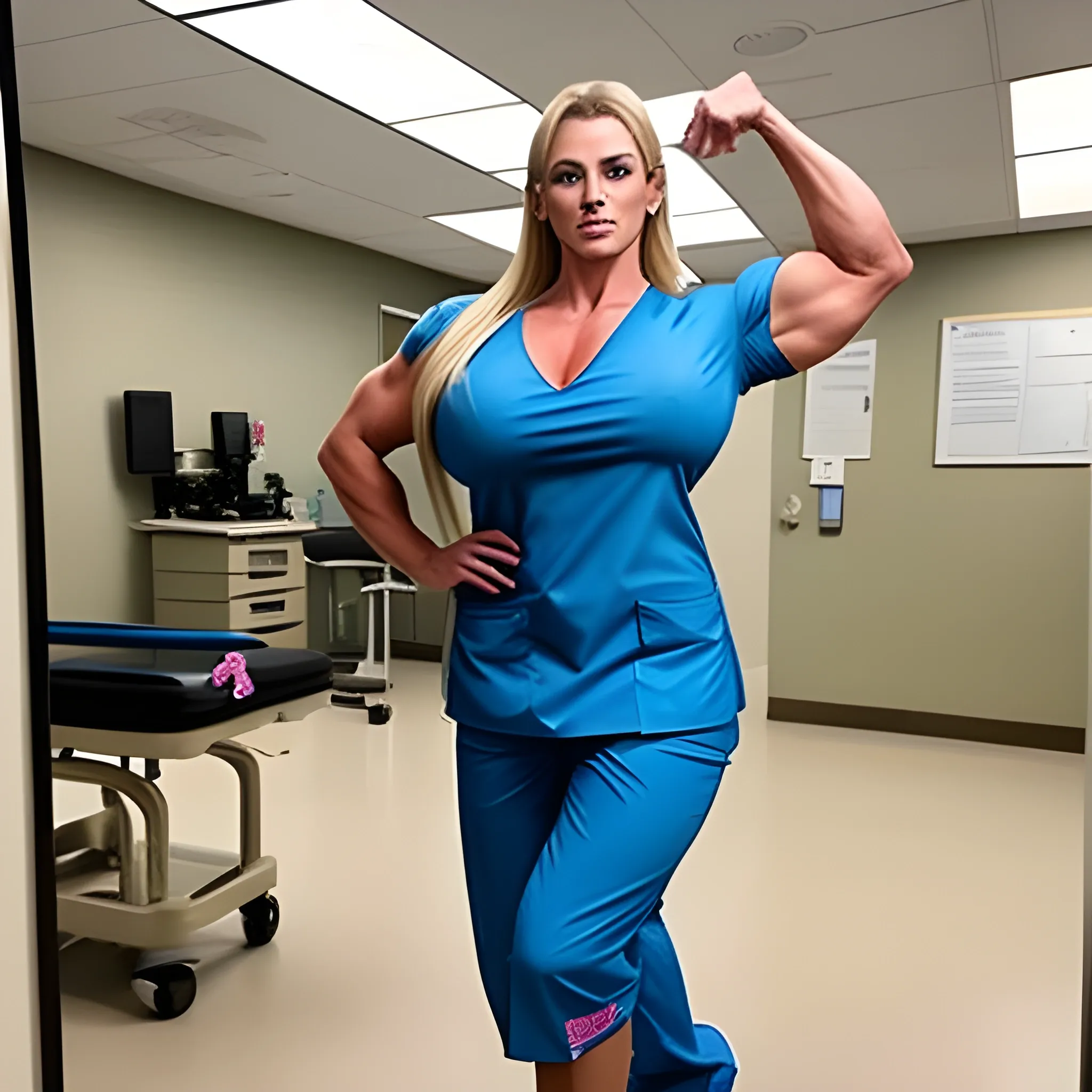 Gorgeous female emergency room nurse, abnormally massive female  