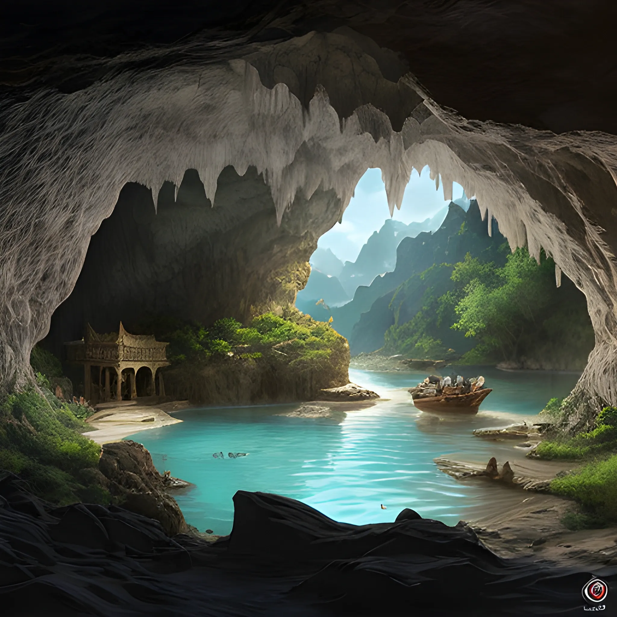 Hyper realistic, photo, dnd 5e, natural cave, underground lake