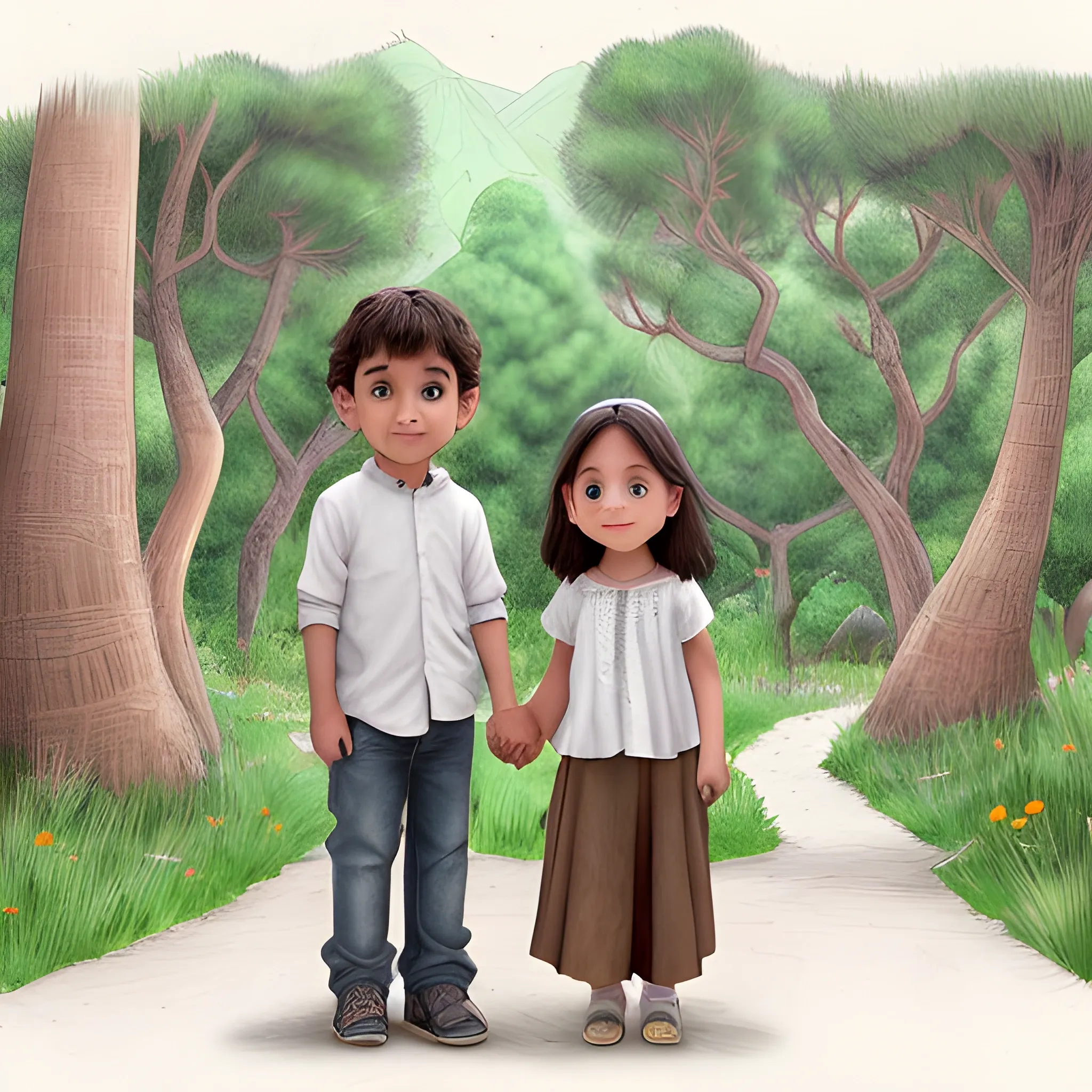 en un pequeño y acogedor pueblo, había dos mejores amigos llamados Lily y Tom. Hicieron todo juntos y siempre estuvieron ahí el uno para el otro. Les encantaba explorar el bosque, jugar y reír juntos., Pencil Sketch