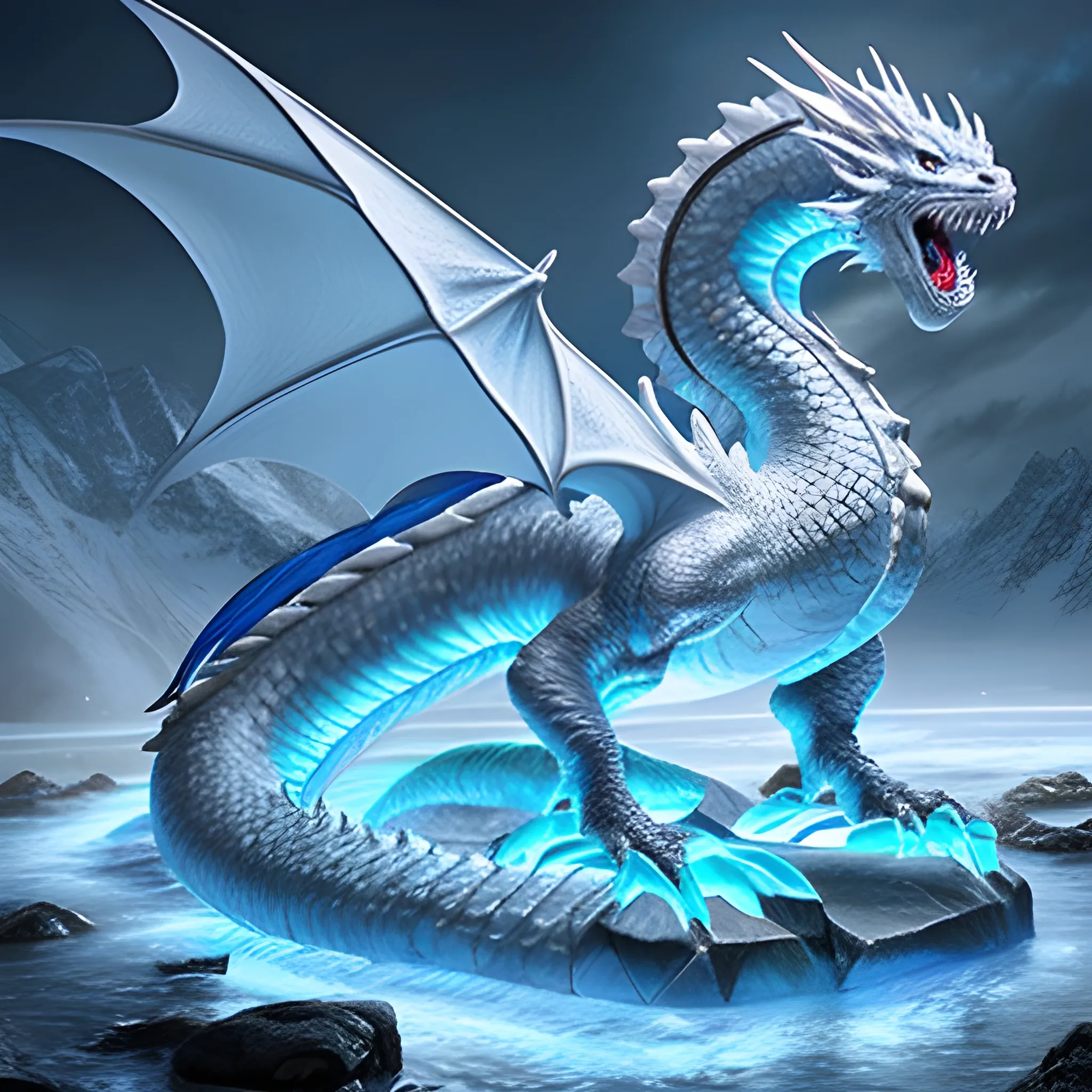 Hyper realistic, photo, dnd 5e, ice dragon