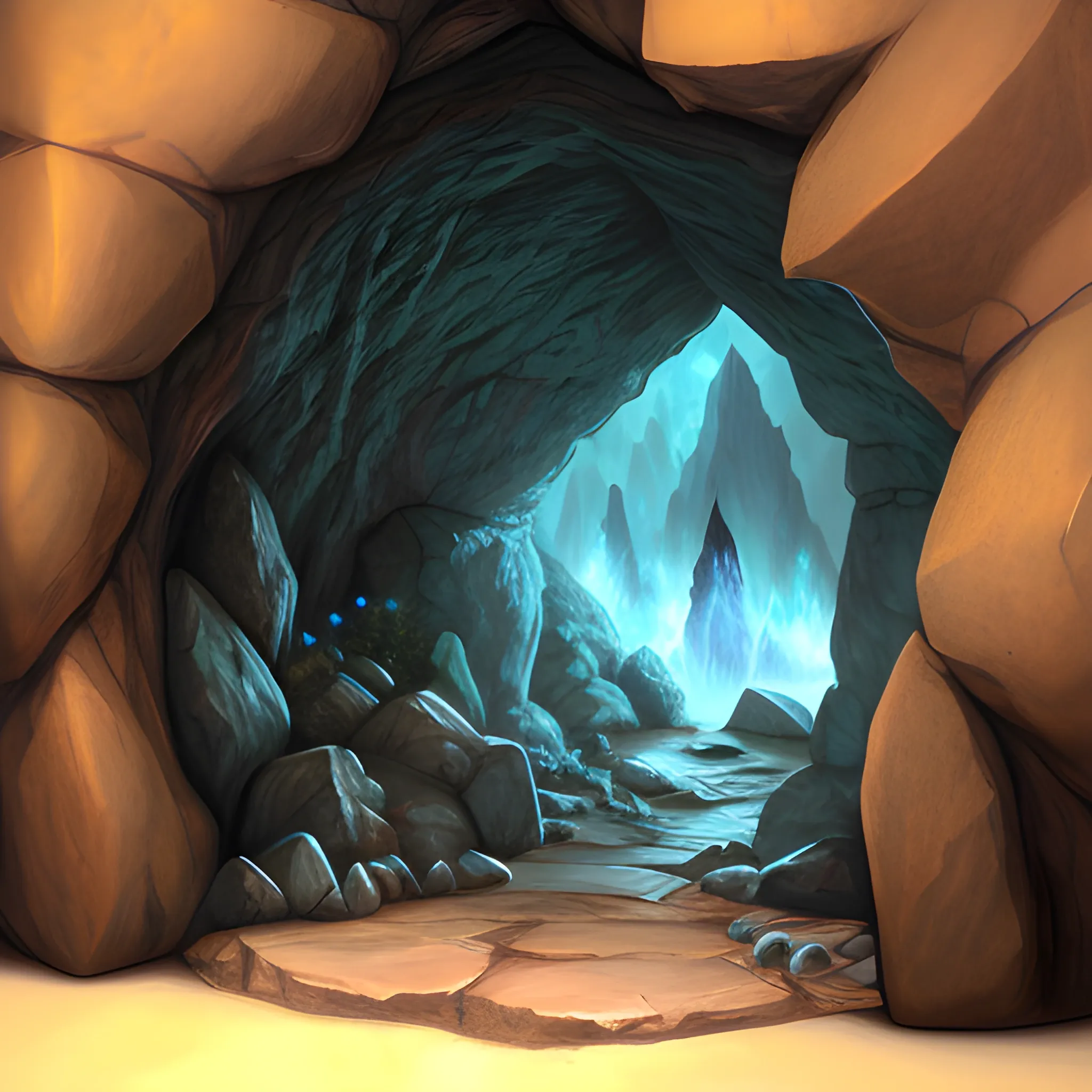 Hyper realistic, dnd 5e, cave, dimensional portal