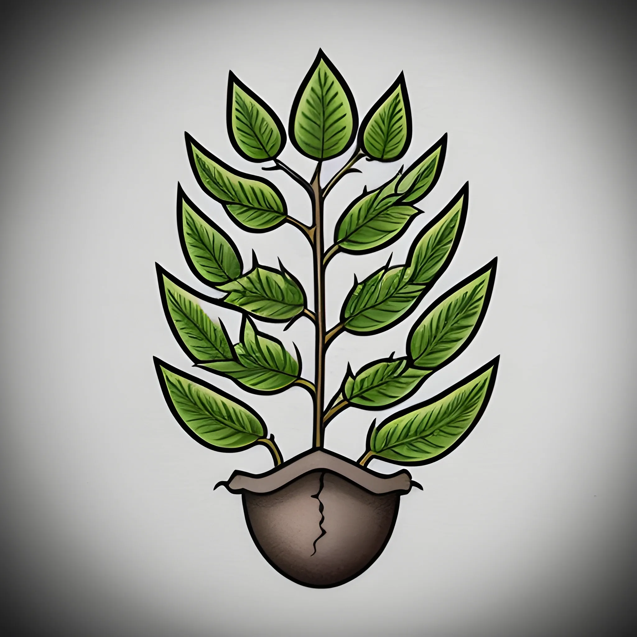 sprouting seed, tattoo design, transforming seed to plant, landscape format, Cartoon