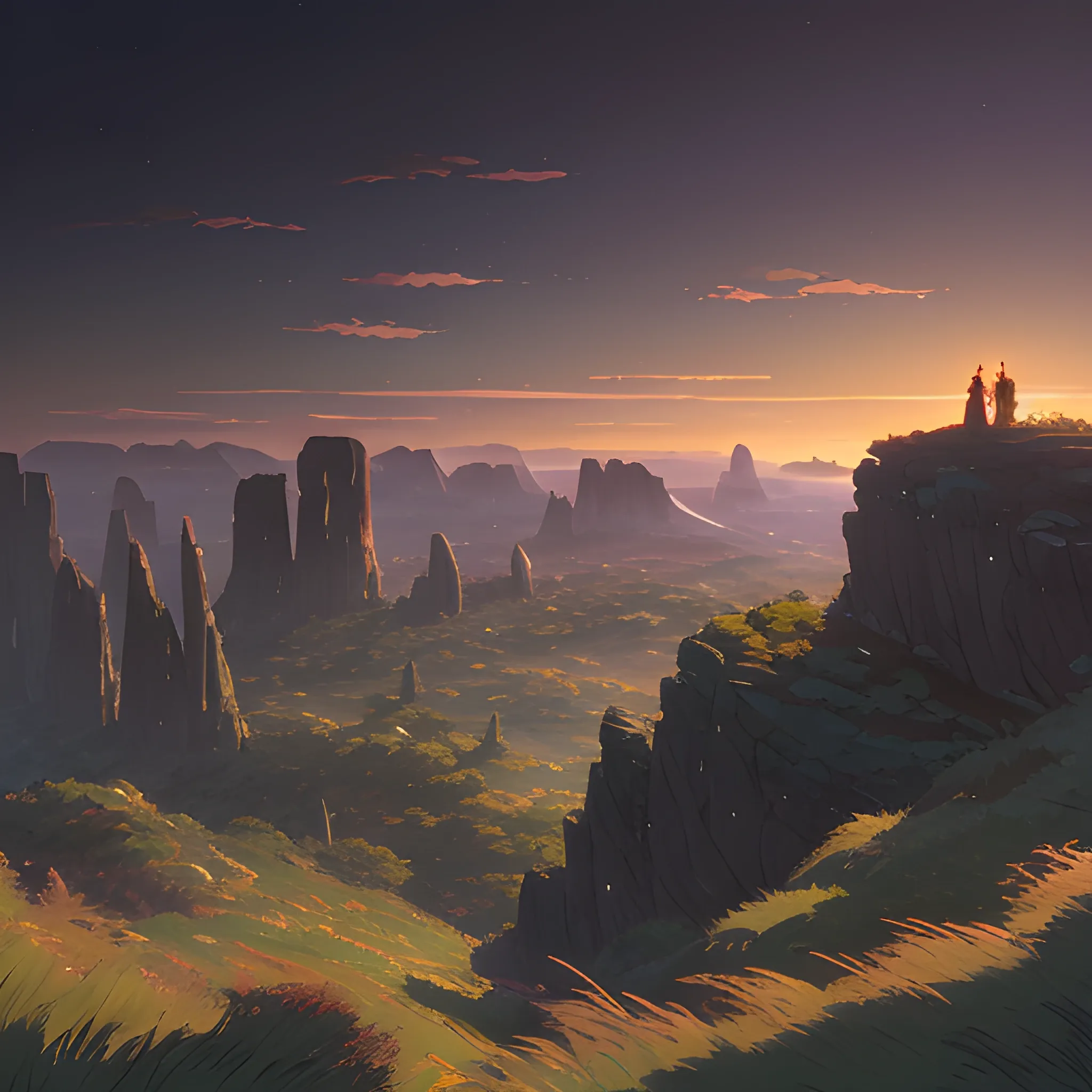 night, a top view of a giants rocks, grasses... in the style of makoto shinkai and greg rutkowski and albert bierstadt and james gurney