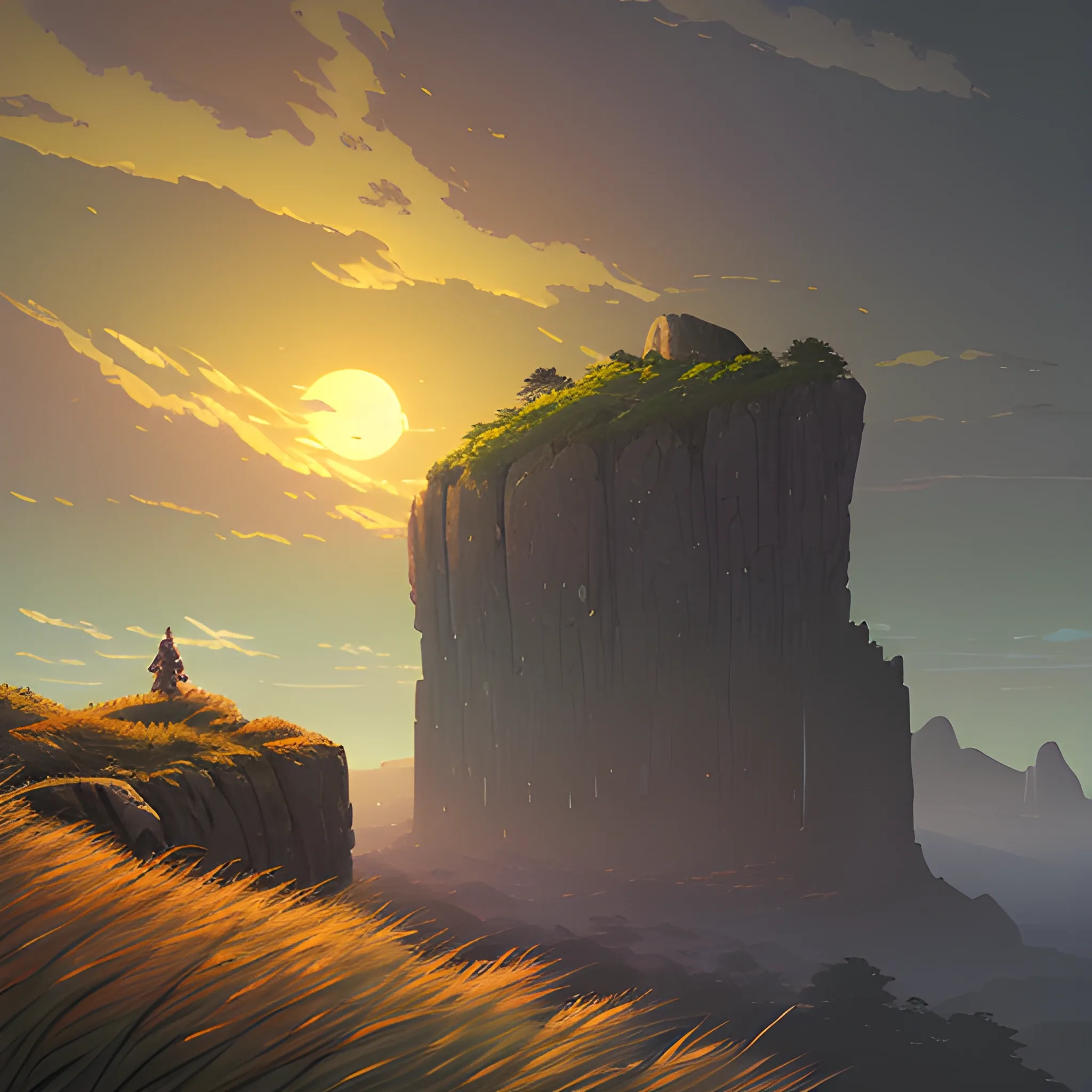 night, a top view of a giants rocks, grasses... in the style of makoto shinkai and greg rutkowski and albert bierstadt and james gurney