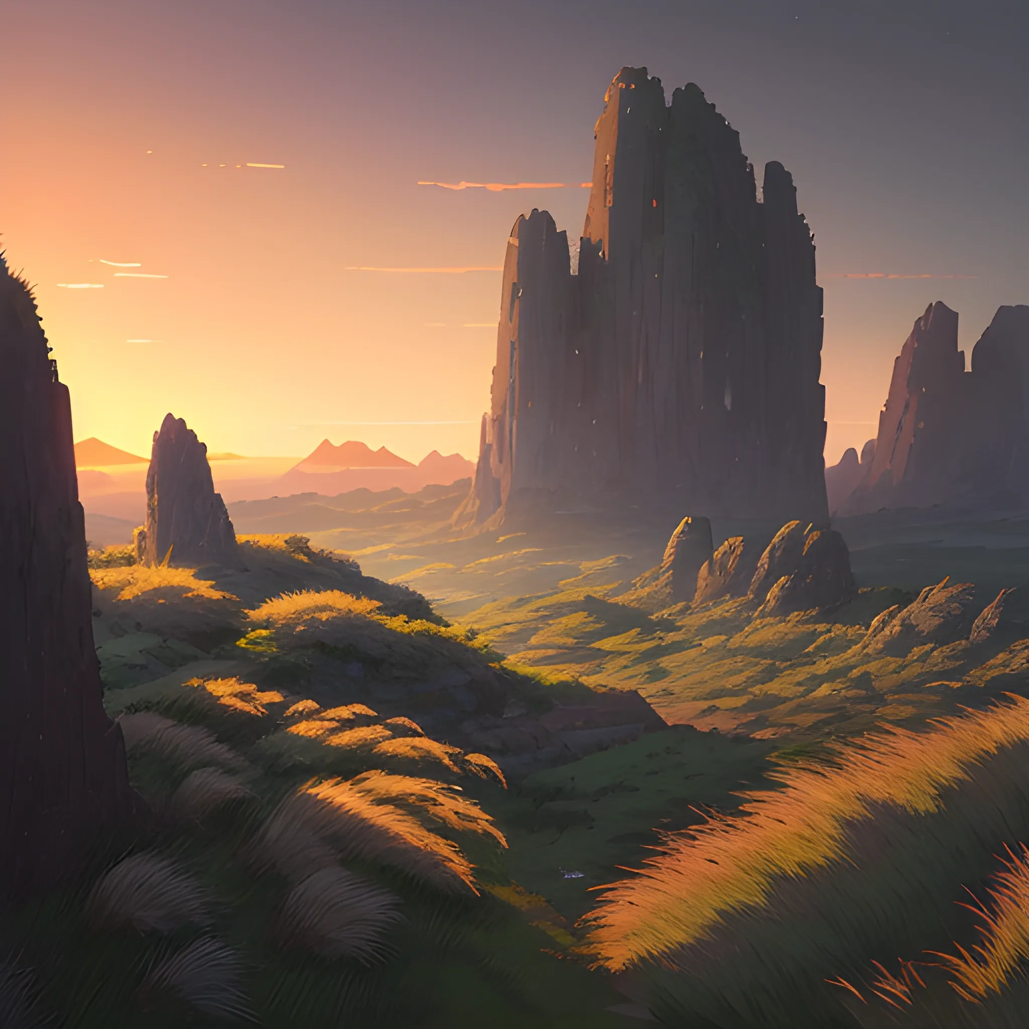 night, a top view of a giants rocks, grasses... in the style of makoto shinkai and greg rutkowski and albert bierstadt and james gurney