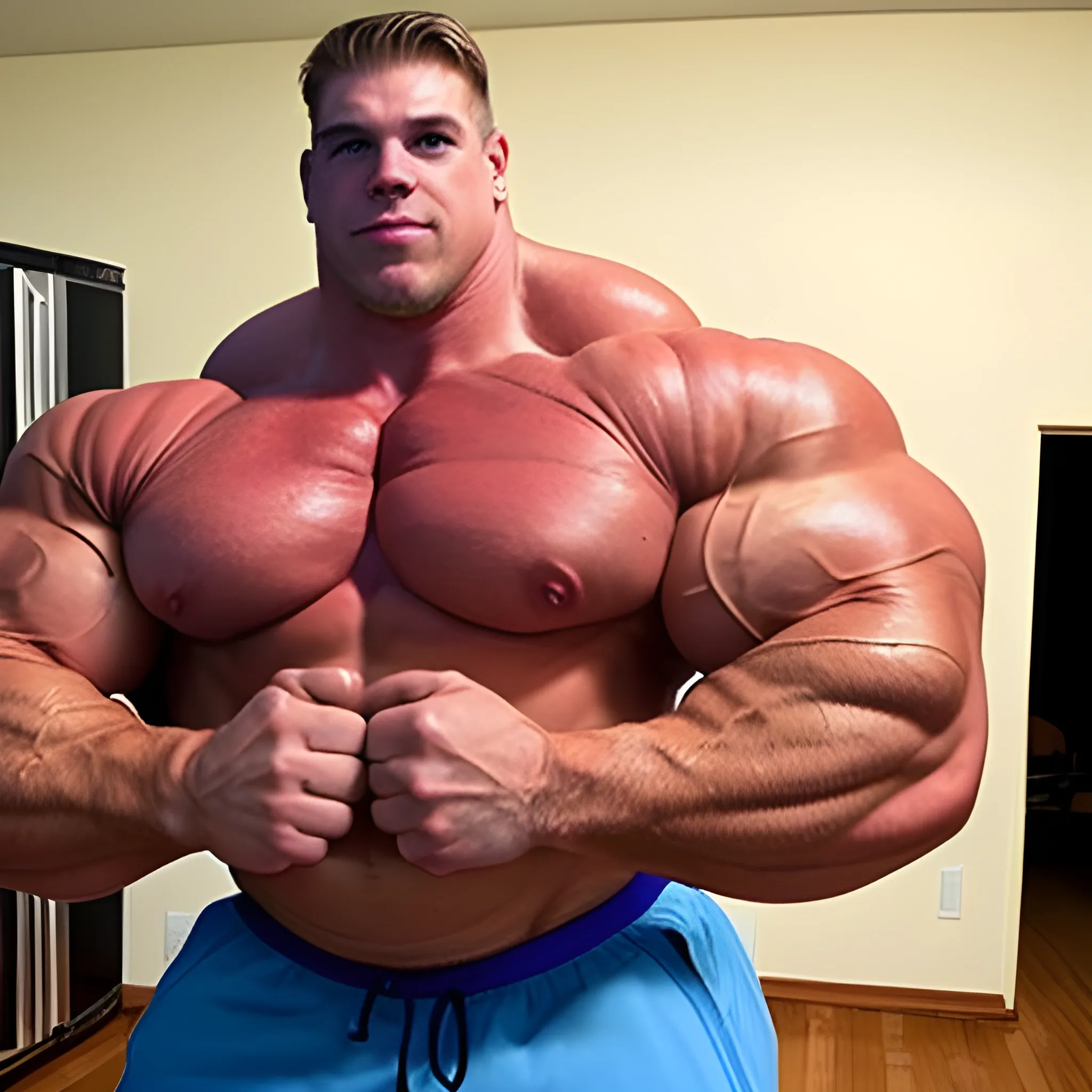 3-meters, american man, beaatiful muscle morph, 3000 lbs bodybuilder, gigantic 300 inches bicep