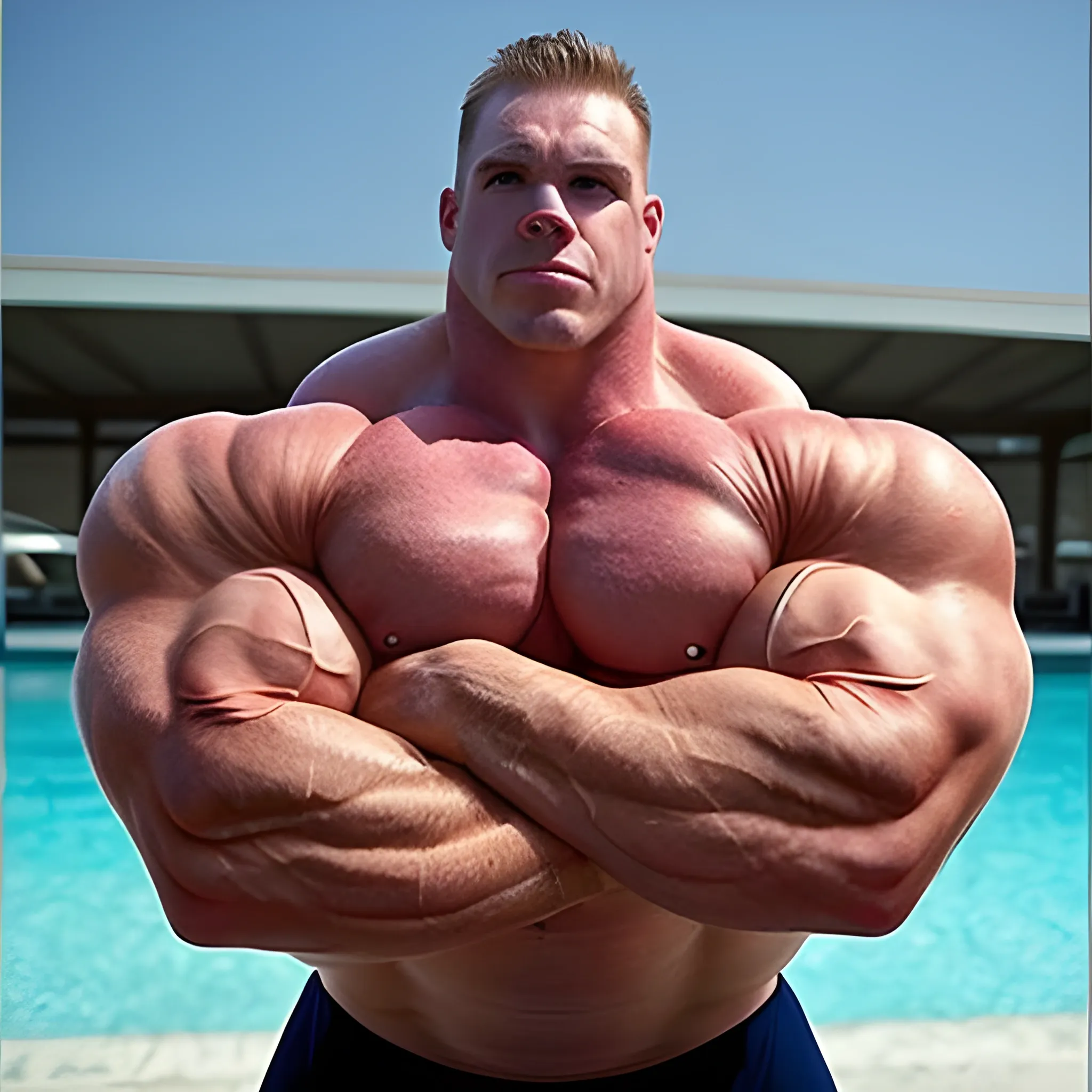 3-meters, american man, beaatiful muscle morph, 3000 lbs bodybuilder, gigantic 300 inches bicep