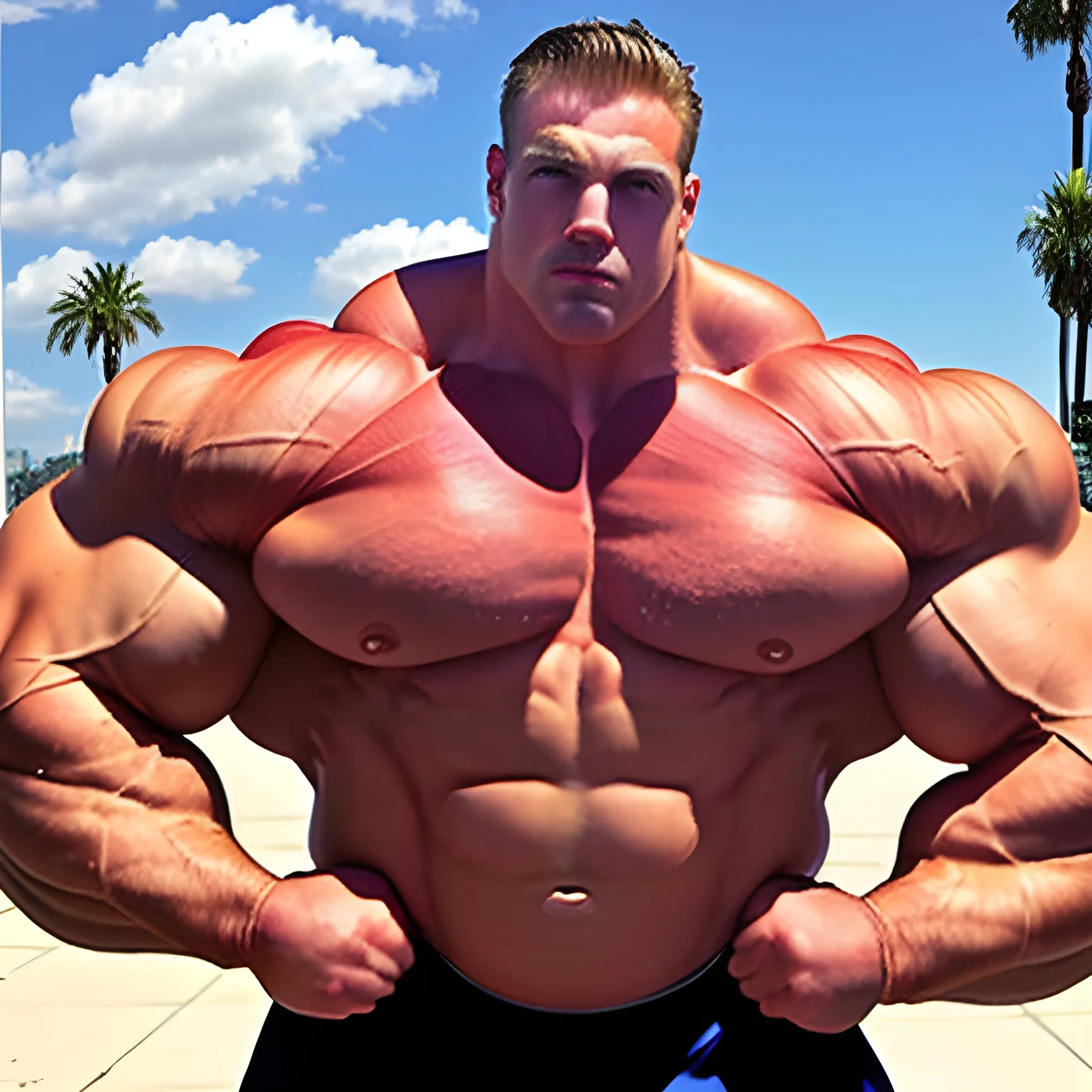 3-meters, american man, beaatiful muscle morph, 3000 lbs bodybuilder, gigantic 300 inches bicep, 