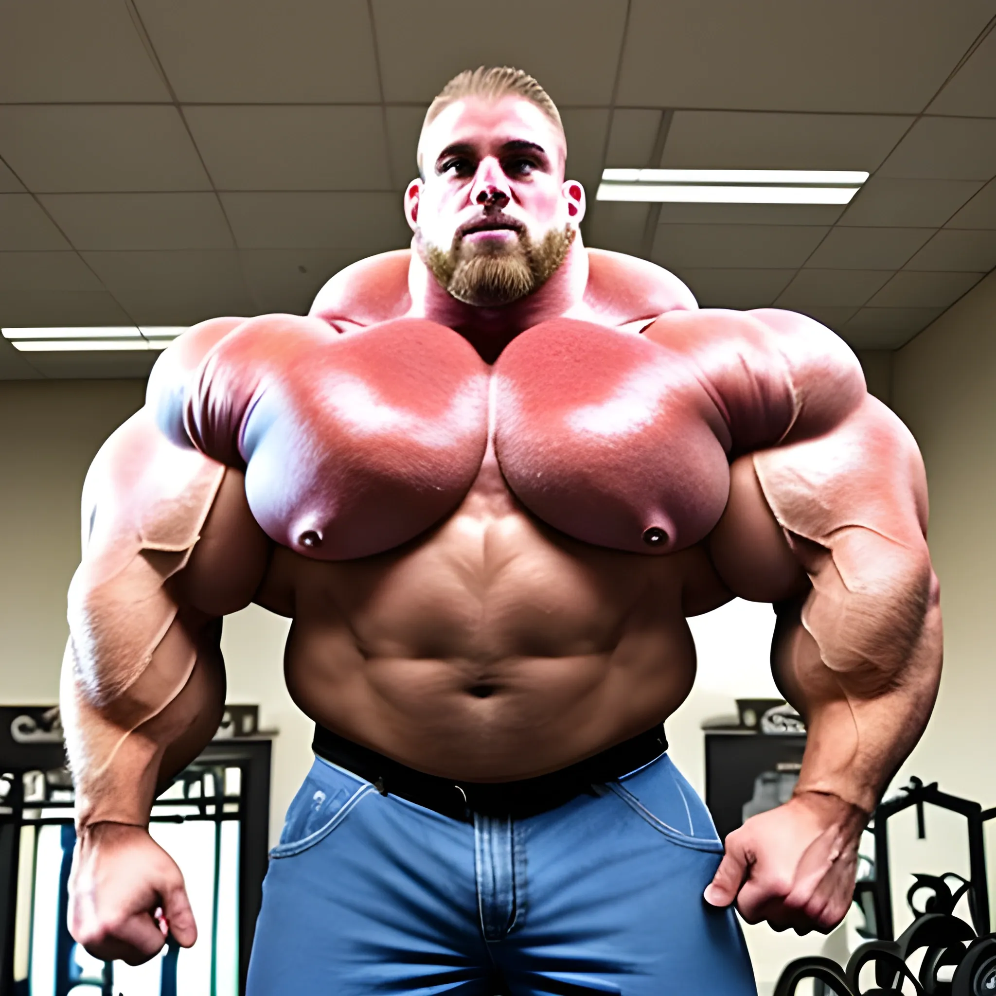 3-meters, american man, beaatiful muscle morph, 3000 lbs bodybuilder, gigantic 300 inches bicep, 