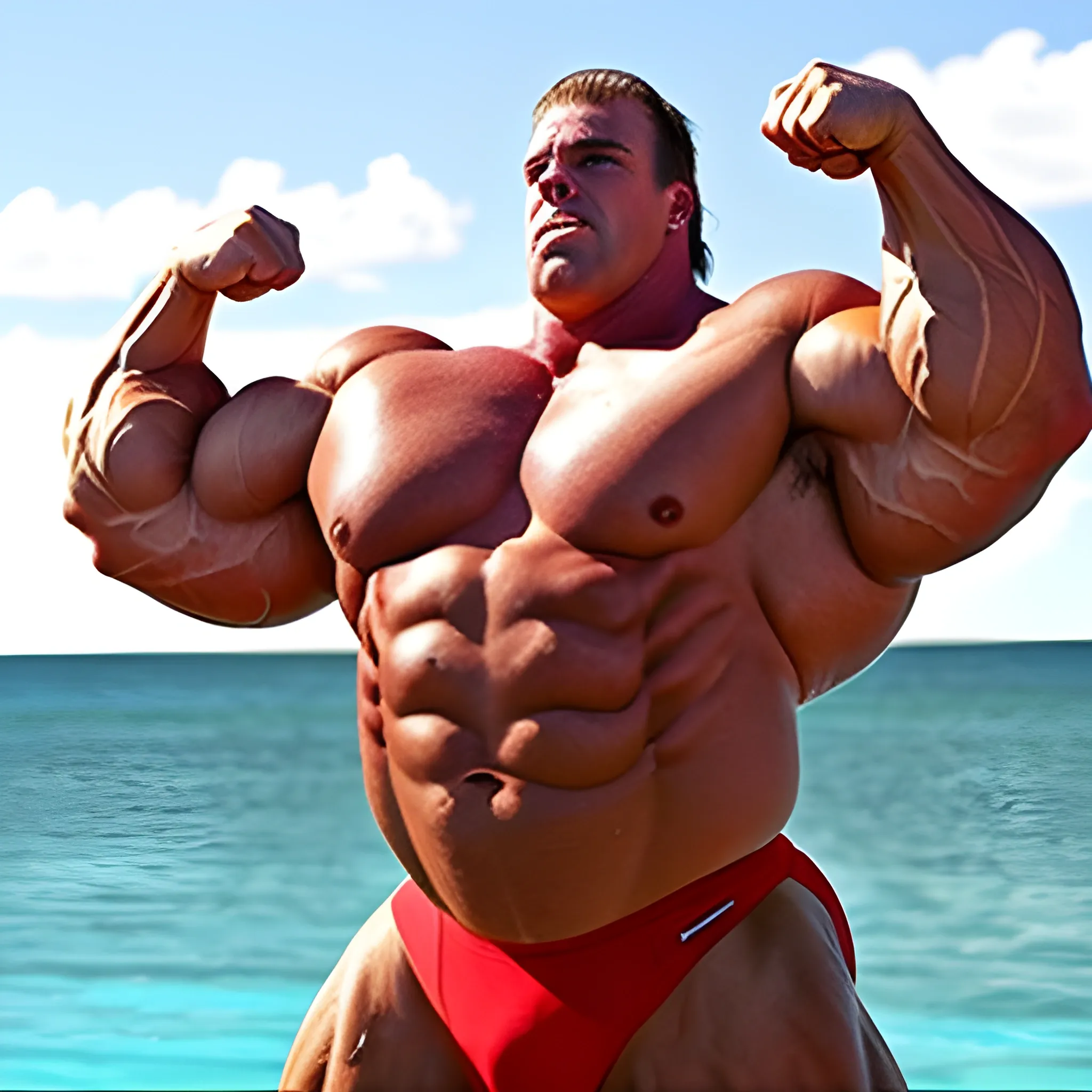 3-meters, american man, beaatiful muscle morph, 3000 lbs bodybuilder, gigantic 300 inches bicep, 