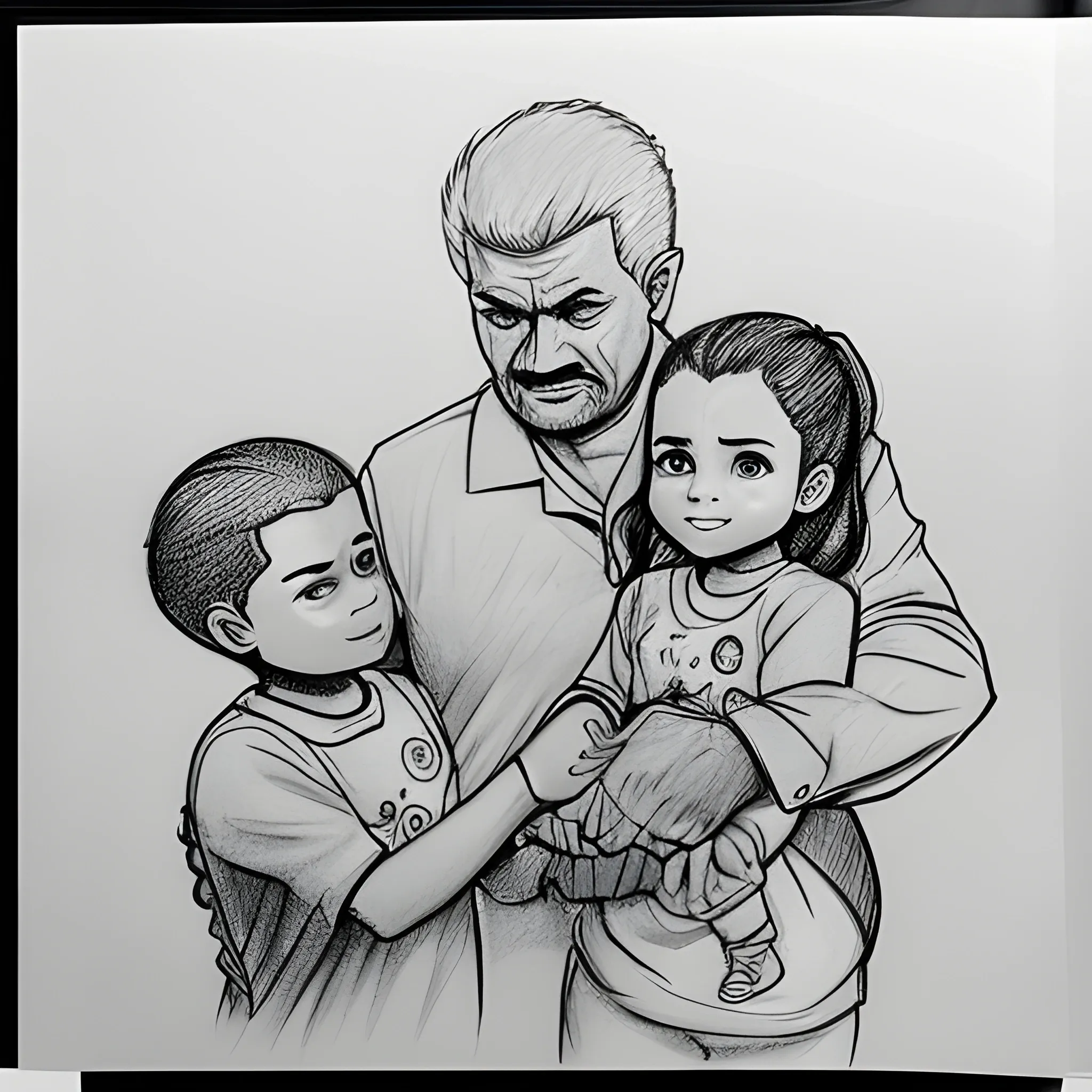 crie um brasão para uma família com vários elementos como roça e familia unida, Pencil Sketch