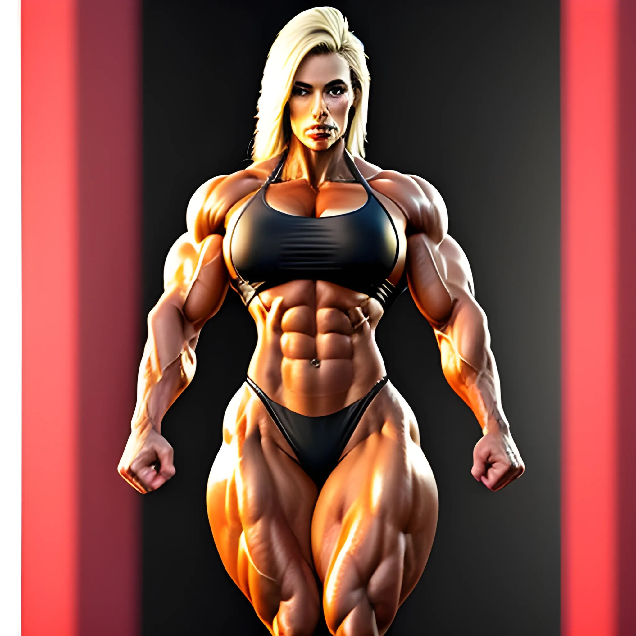 Photorealistic Teen female bodybuilder, hourglass figure 