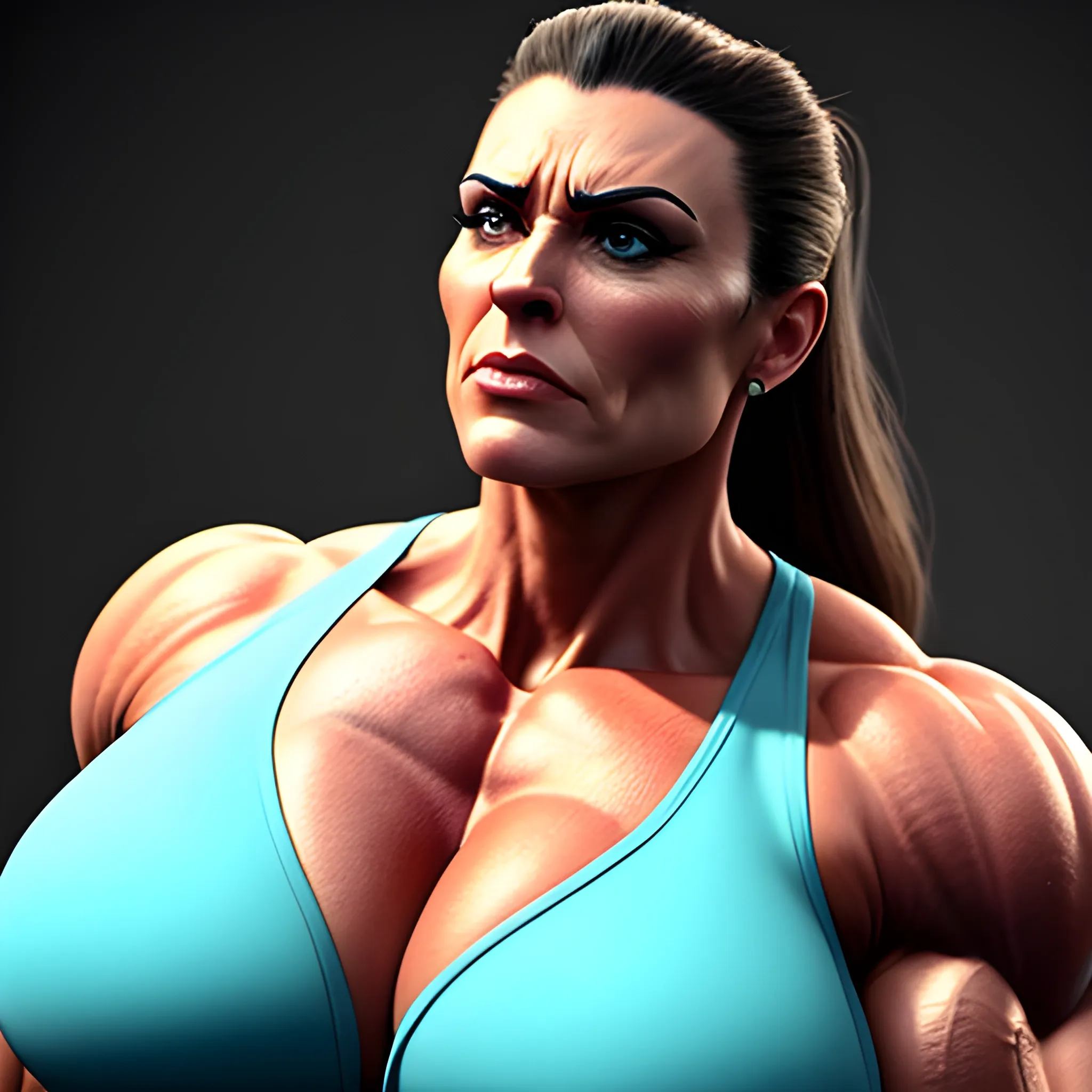 Photorealistic unrealistically Massive muscle girl