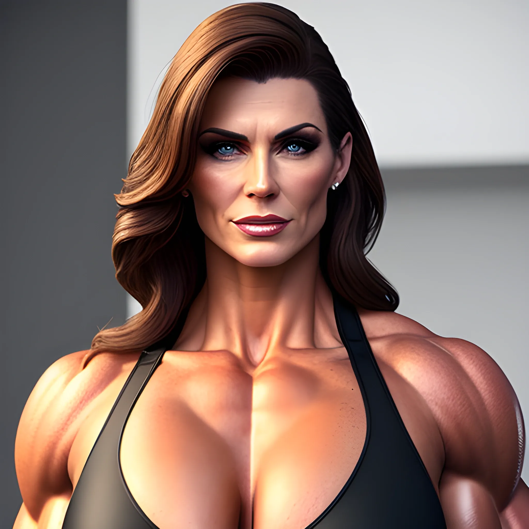 Photorealistic supermodel gorgeous (Massive) muscle girl