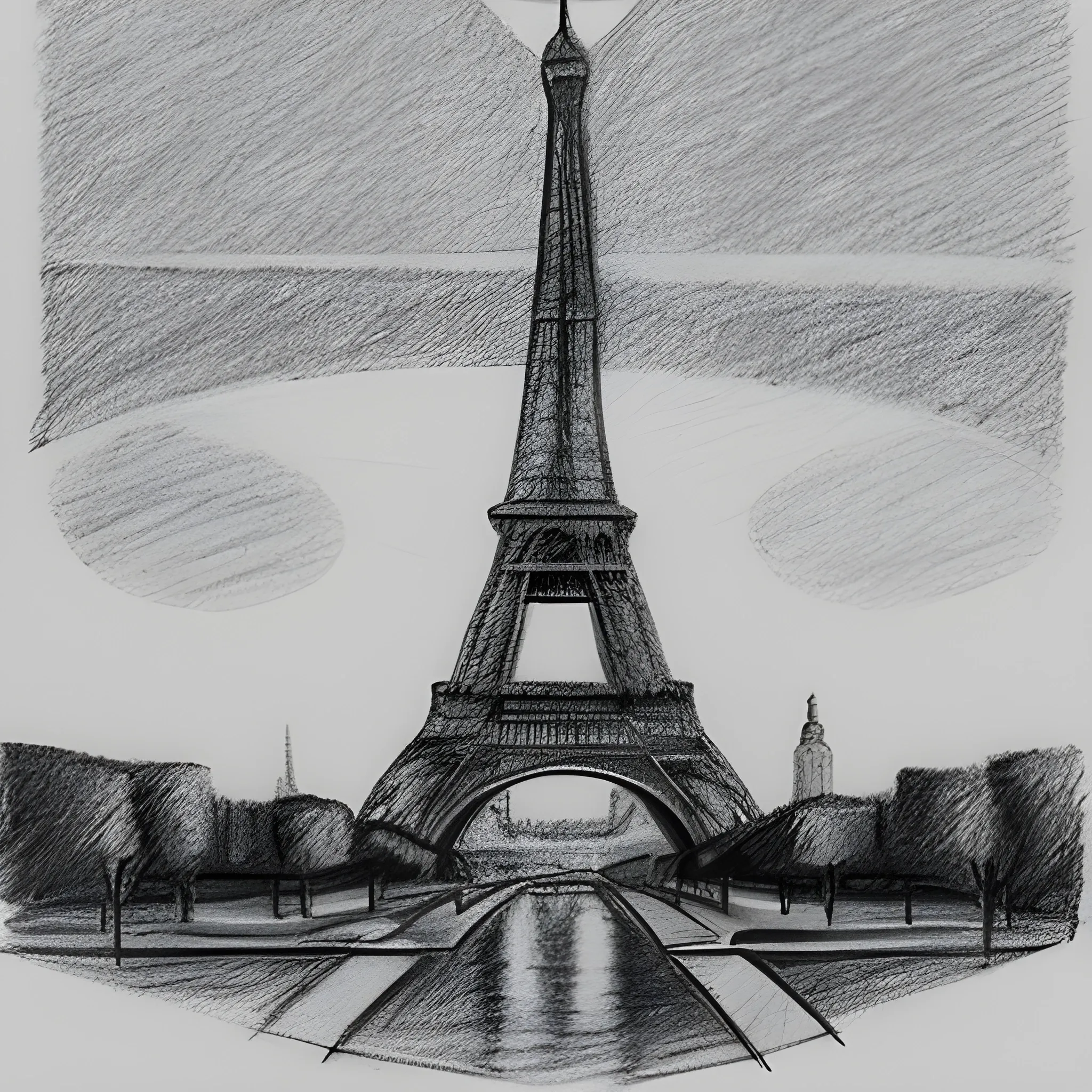 sunrise in Paris with the Eiffel Tower in the background, Pencil ...