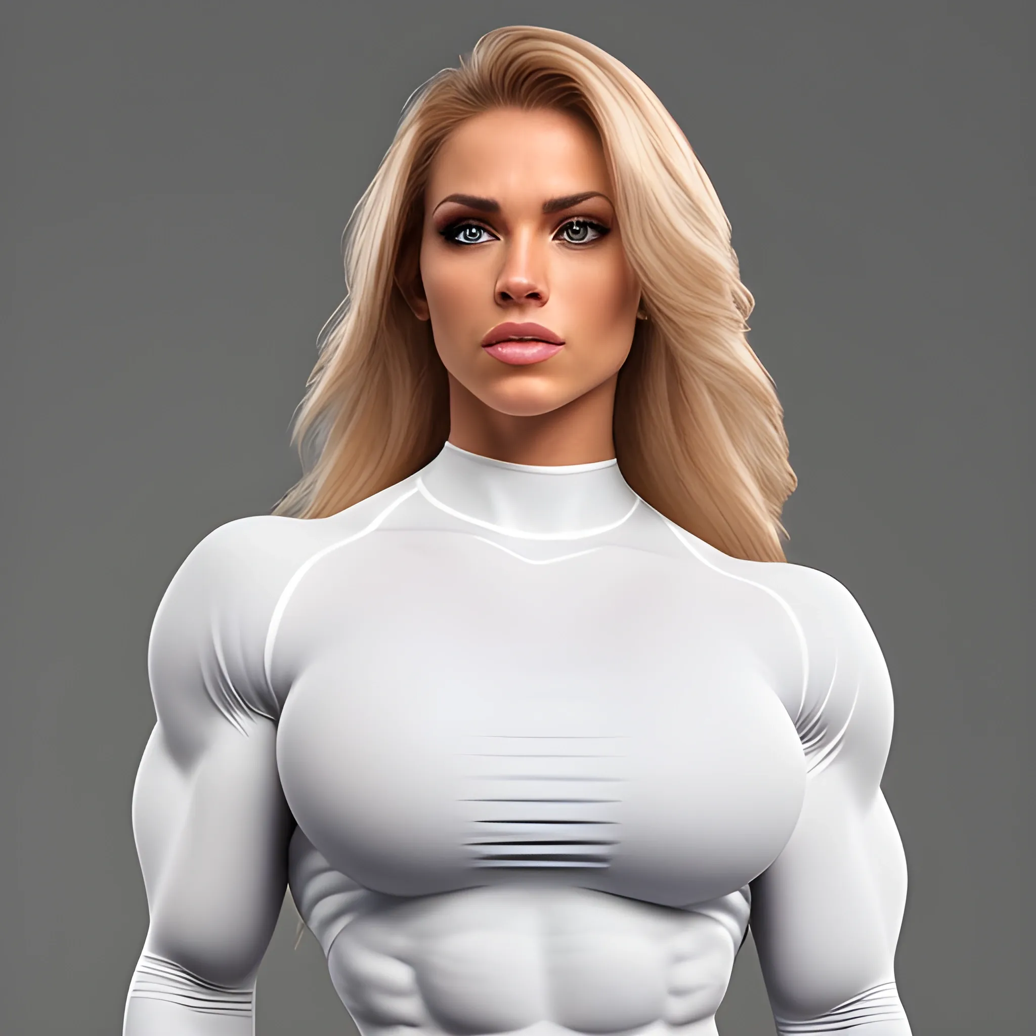 Photorealistic supermodel gorgeous female bodybuilder, wearing t ...