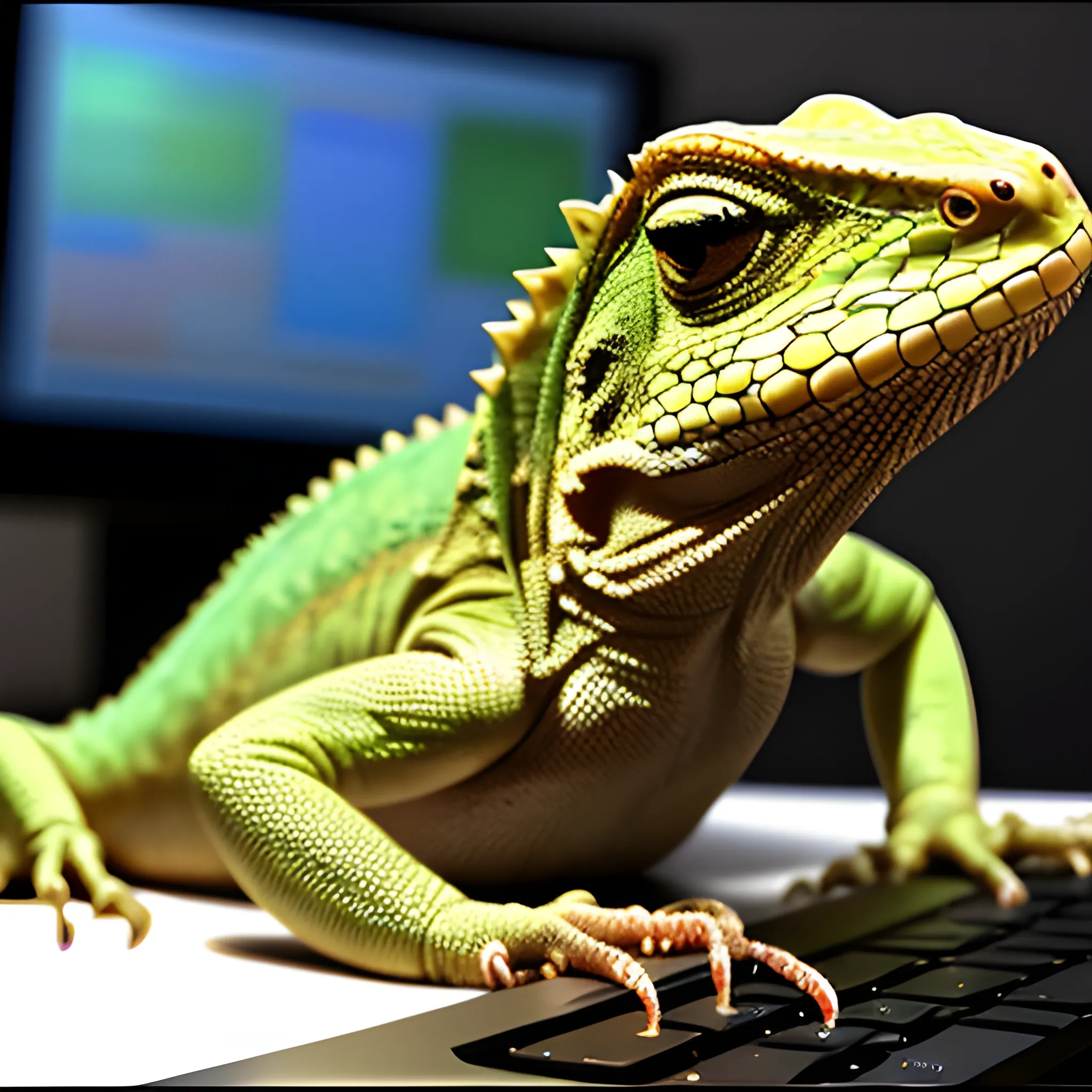 Lizard at the computer