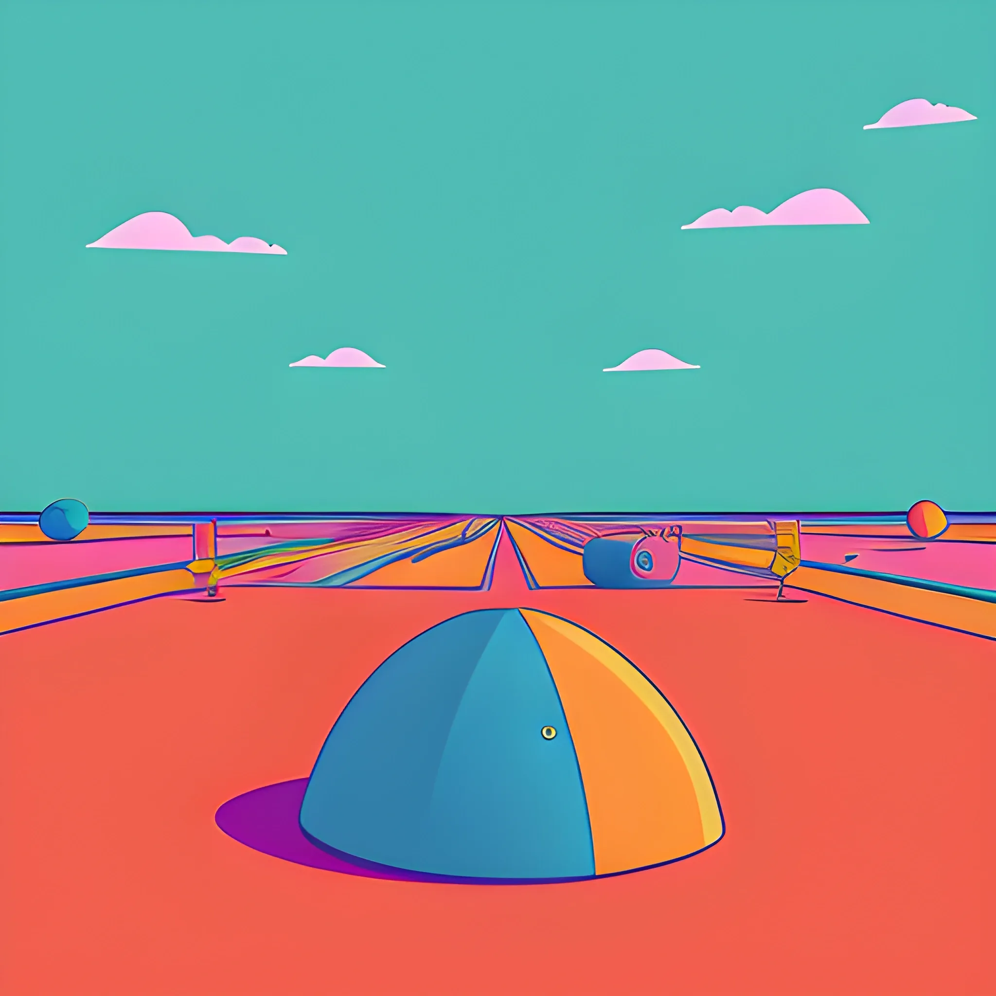 Colorful illustration, digital artwork, wide-angle perspective, digital painting, minimalistic design