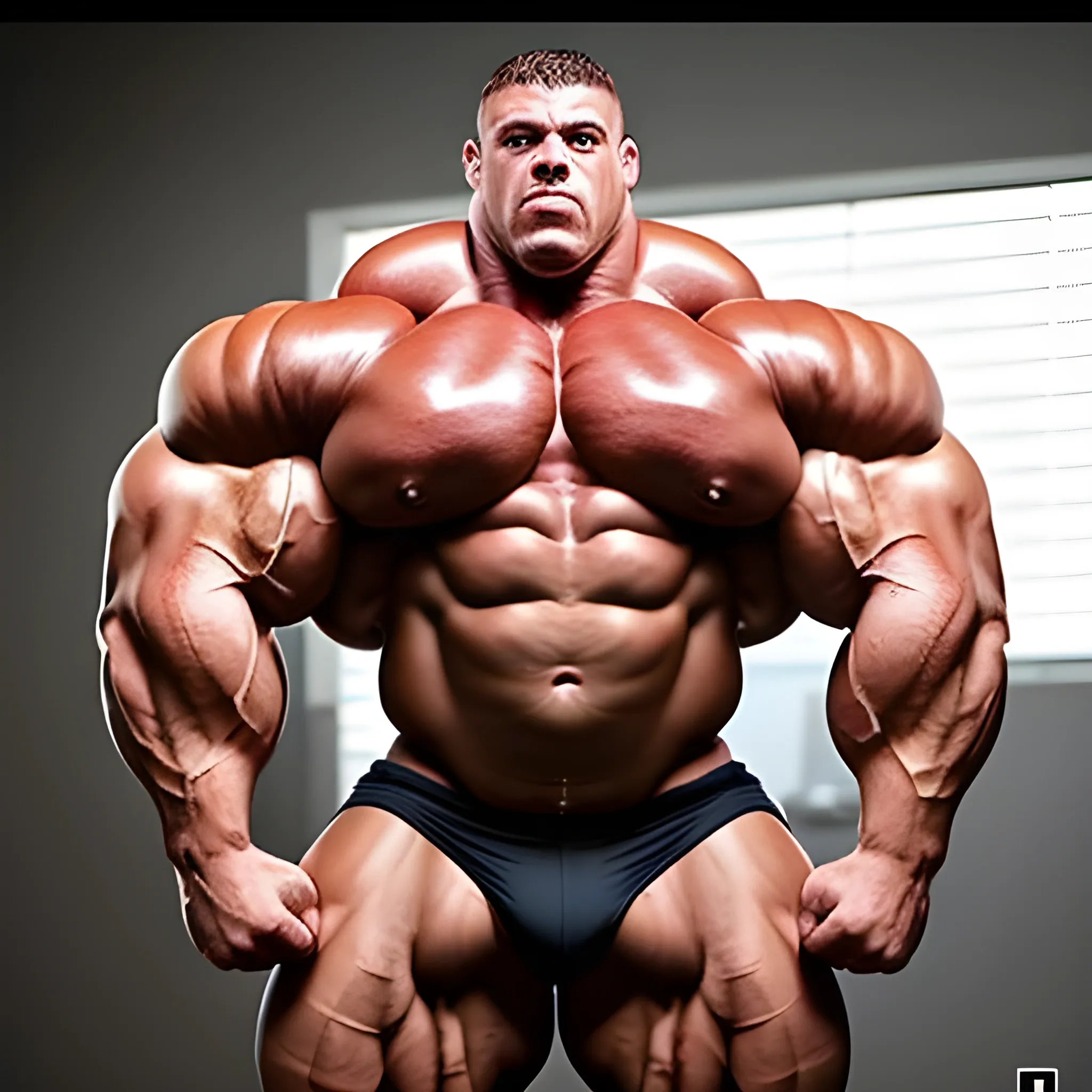 3-meters, beaatiful muscle morph, 3000 lbs bodybuilder, gigantic 300 inches biceps, huge biceps, extremely huge muscular arms, 300 inches enormous triceps, enormous forearms, gigantic traps, 300 inches chest, 
