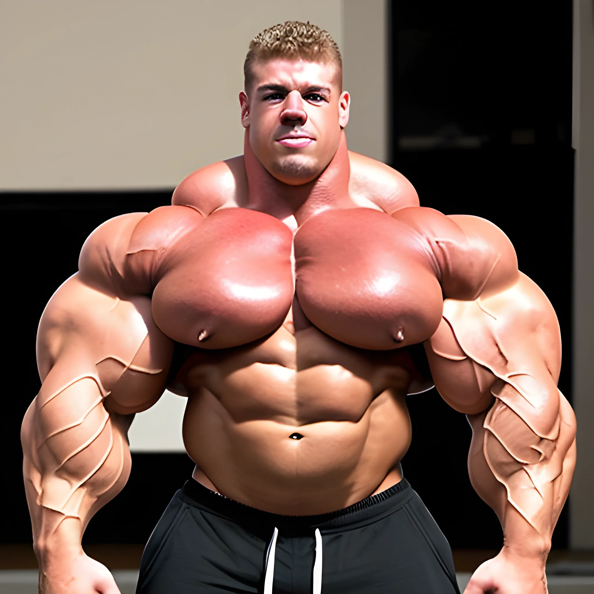 3-meters, beaatiful muscle morph, 3000 lbs bodybuilder, gigantic 300 inches biceps, huge biceps, extremely huge muscular arms, 300 inches enormous triceps, enormous forearms, gigantic traps, 300 inches chest, 
