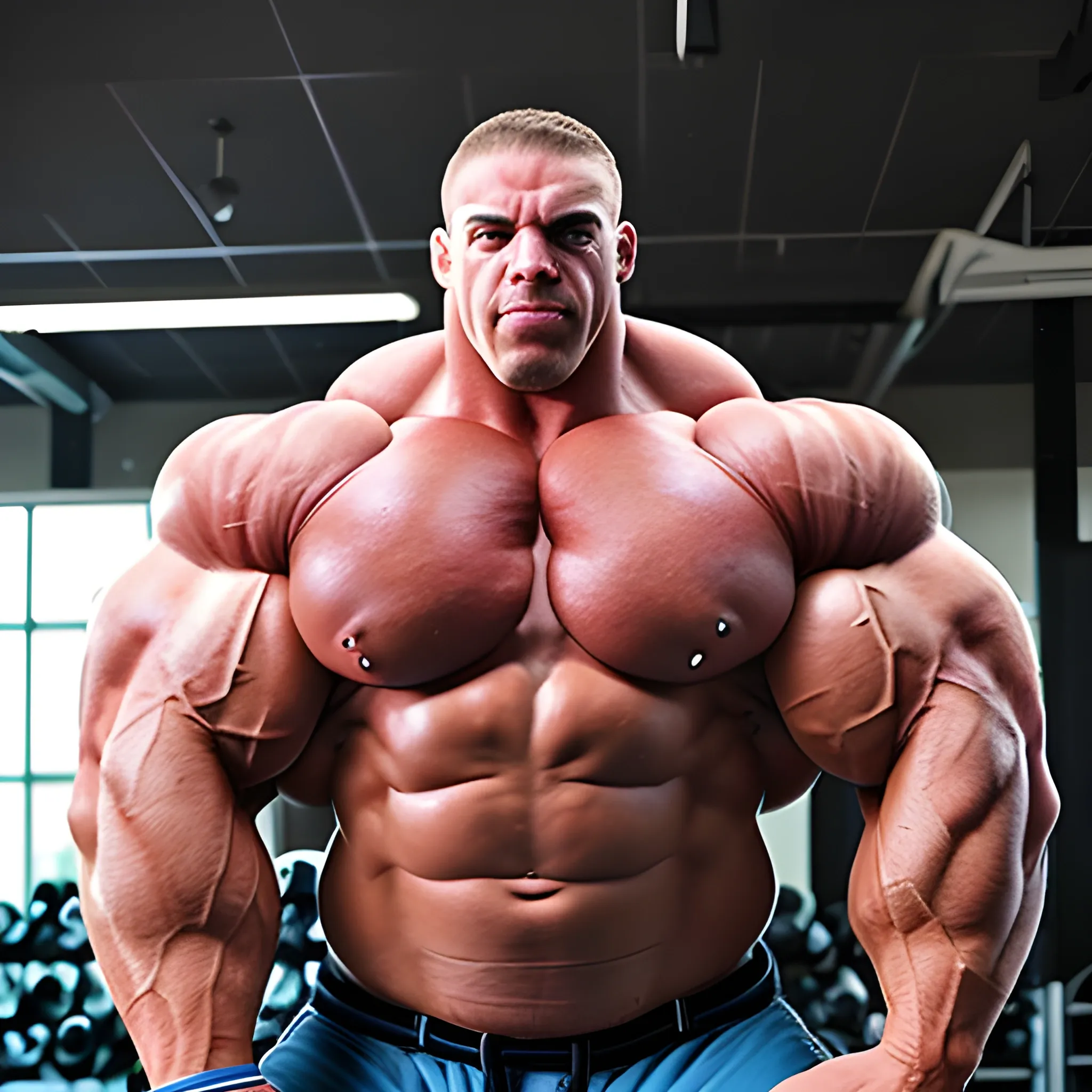 3-meters, beaatiful muscle morph, 3000 lbs bodybuilder, gigantic 300 inches biceps, huge biceps, extremely huge muscular arms, 300 inches enormous triceps, enormous forearms, gigantic traps, 300 inches chest, 
