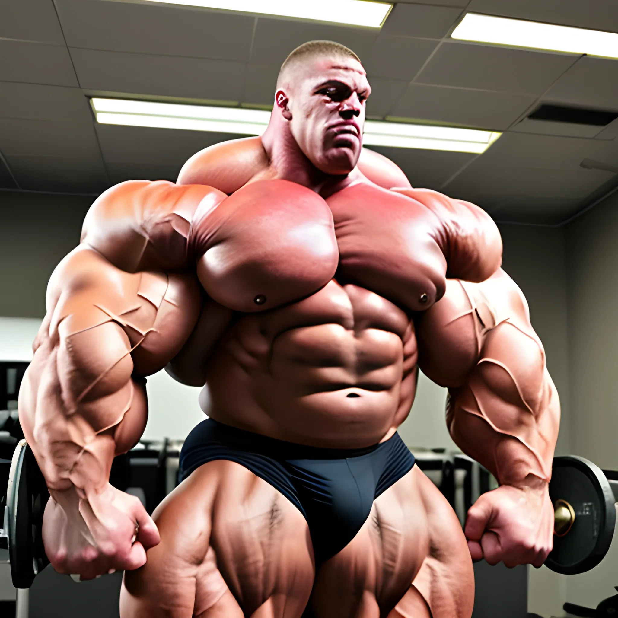 3-meters, beaatiful muscle morph, 3000 lbs bodybuilder, gigantic 300 inches biceps, huge biceps, extremely huge muscular arms, 300 inches enormous triceps, enormous forearms, gigantic traps, 300 inches chest, 
