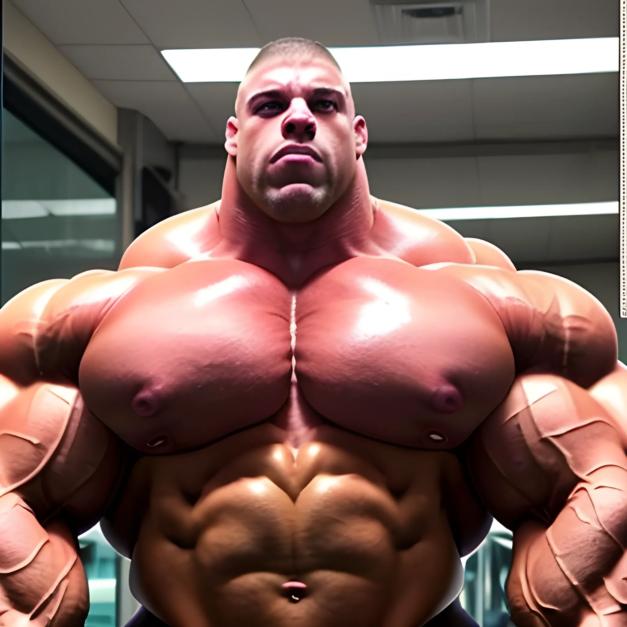 3-meters, beaatiful muscle morph, 3000 lbs bodybuilder, gigantic 300 inches biceps, huge biceps, extremely huge muscular arms, 300 inches enormous triceps, enormous forearms, gigantic traps, 300 inches chest, 
