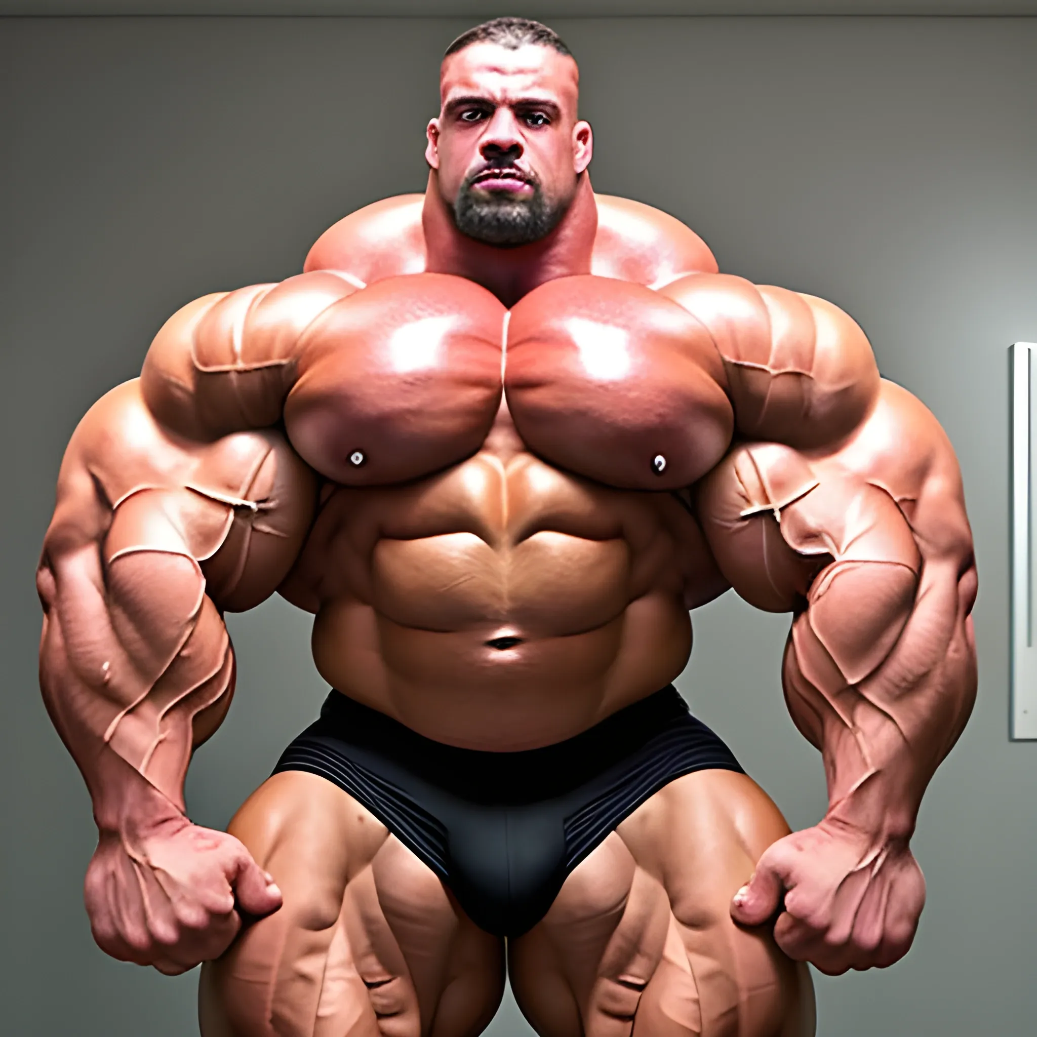 3-meters, beaatiful muscle morph, 3000 lbs bodybuilder, gigantic 300 inches biceps, huge biceps, extremely huge muscular arms, 300 inches enormous triceps, enormous forearms, gigantic traps, 300 inches chest, 
