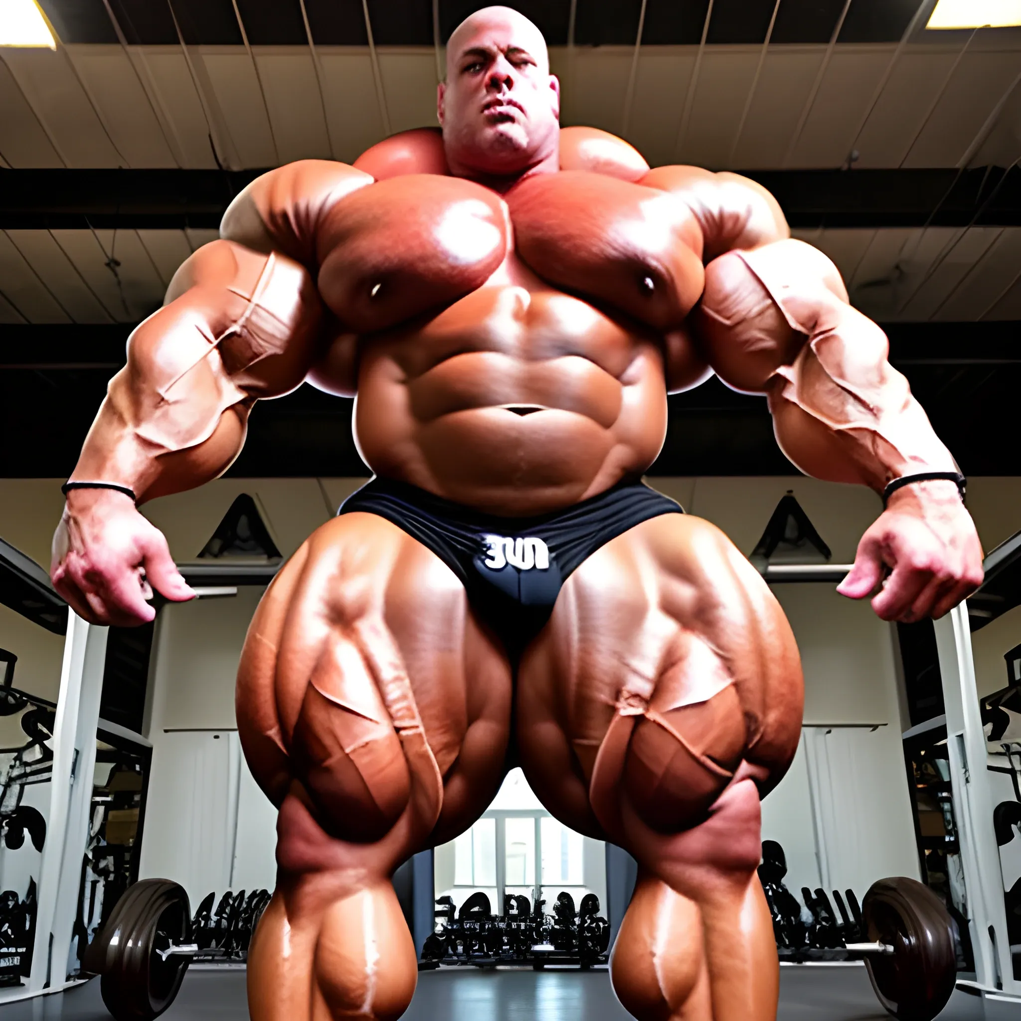 3-meters, beaatiful muscle morph, 3000 lbs bodybuilder, gigantic 300 inches biceps, huge biceps, extremely huge muscular arms, 300 inches enormous triceps, enormous forearms, gigantic traps, 300 inches chest, 
