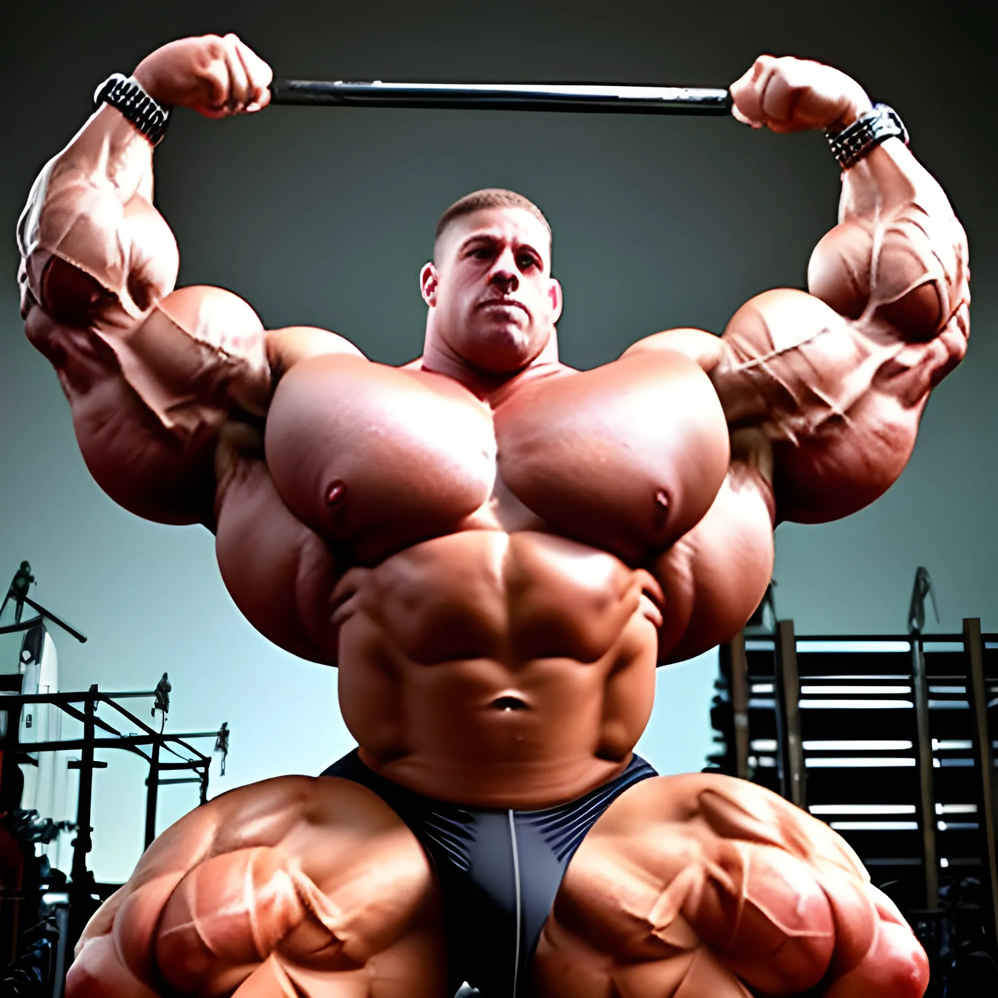 3-meters, beaatiful muscle morph, 3000 lbs bodybuilder, gigantic 300 inches biceps, huge biceps, extremely huge muscular arms, 300 inches enormous triceps, enormous forearms, gigantic traps, 300 inches chest, 
