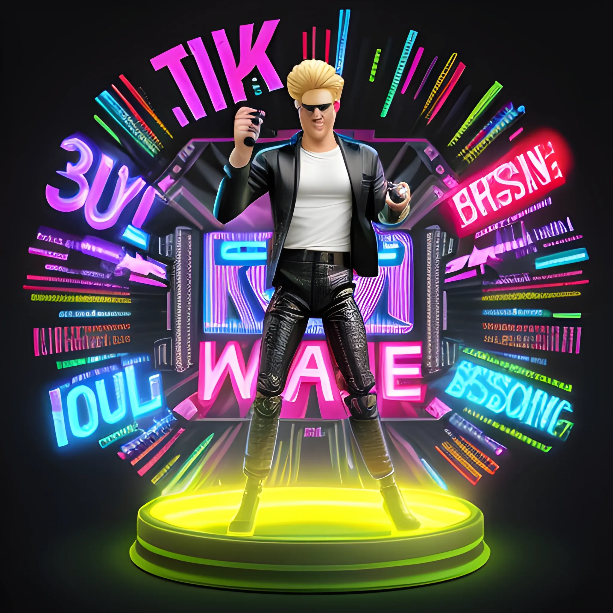 Create yourself as action figure with this prompt : 

product advertise photo, a 3d mockup render of a action figure in original promotional plastic packaging with colorful 3d font text "SOCIAL MEDIA BUSINESS24", inside the package we see a highly detailed resin action figure of a blonde hair fashion man with a glowing smartphone,he is breaking free out of the bursting packaging with bold font text: "click here" maximalist detail, product presentation with lasershow and colorful smoke. The "tik tok" images are in 8K resolution and HD, in the style of realistic photography.