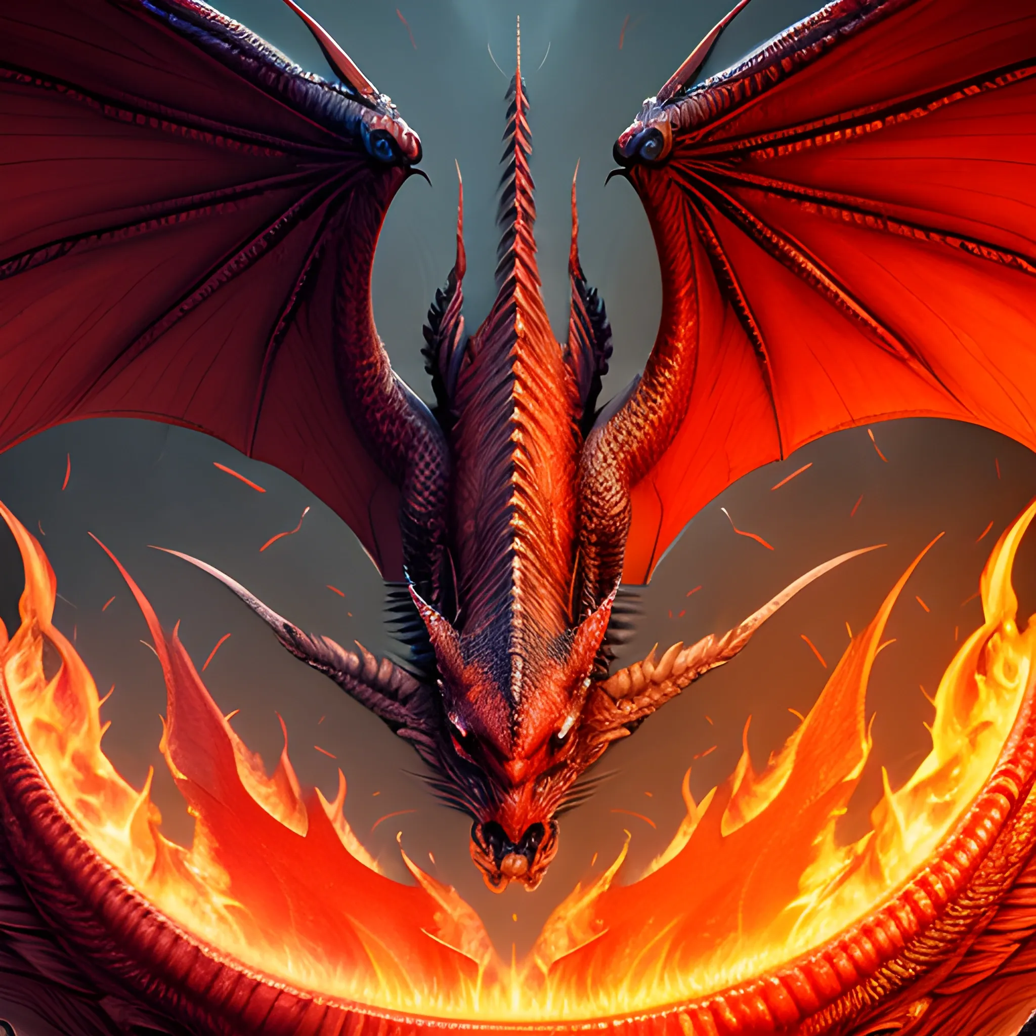 red dragon with wings, fire, photorealistic, hyperrealistic, detailed, detailed matte painting, deep color, fantastical, intricate detail, splash screen, complementary colors, fantasy concept art, 8k resolution trending on Artstation Unreal