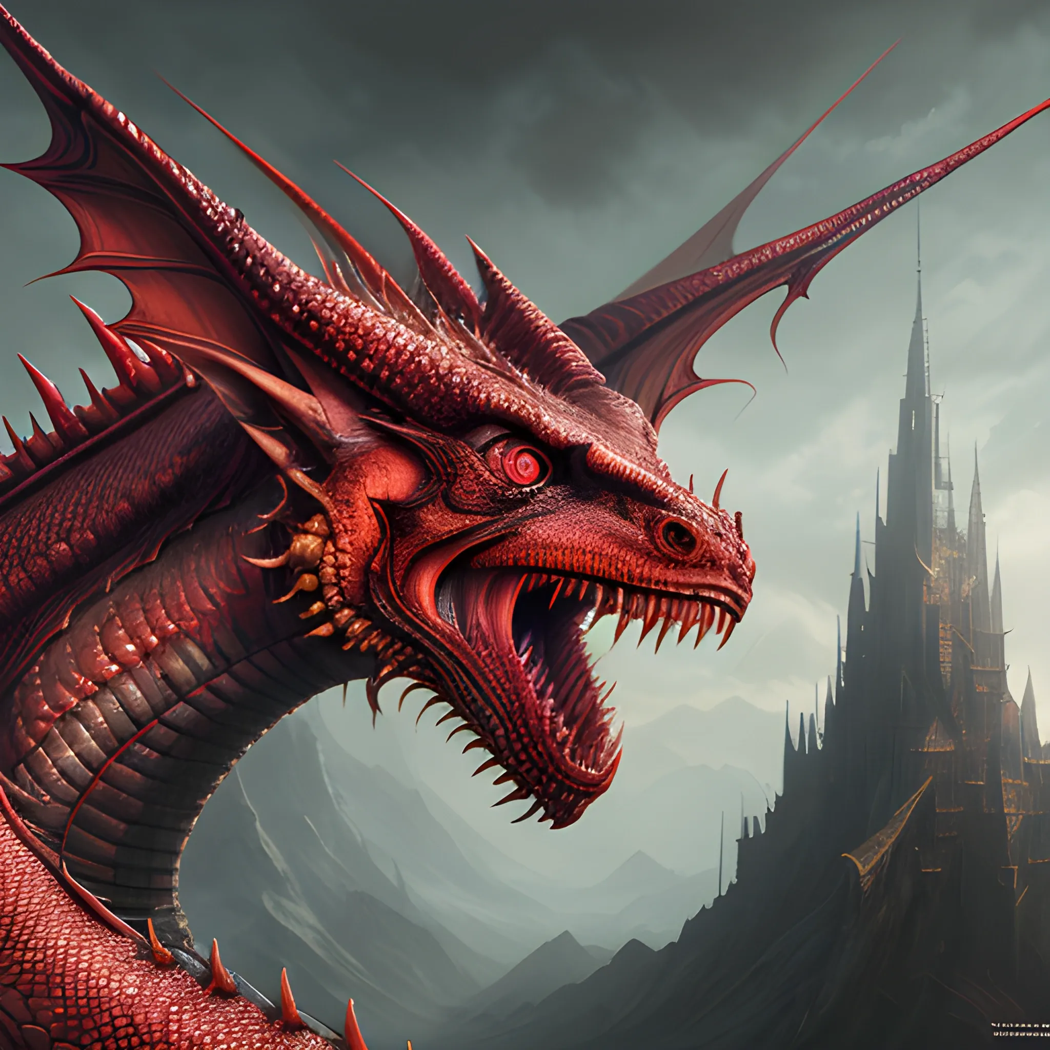 red dragon, photorealistic, hyperrealistic, detailed, detailed matte painting, deep color, fantastical, intricate detail, splash screen, complementary colors, fantasy concept art, 8k resolution trending on Artstation Unreal